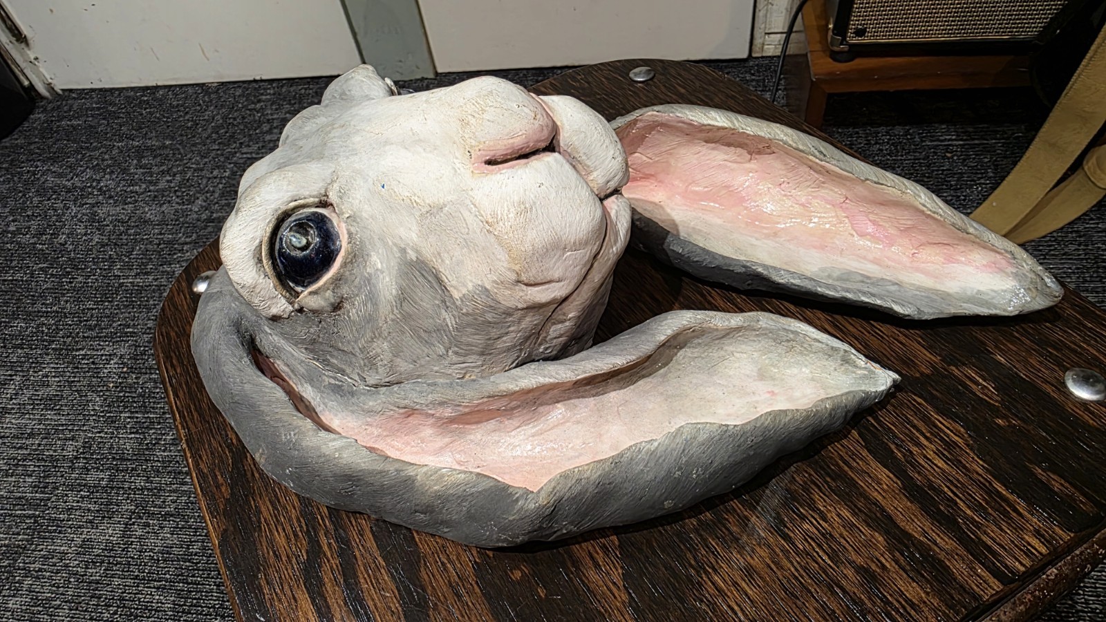 Pottery Hare Lop Eared Bunny Rabbit Jackrabbit Head Mask Lifelike Hand Made Art
