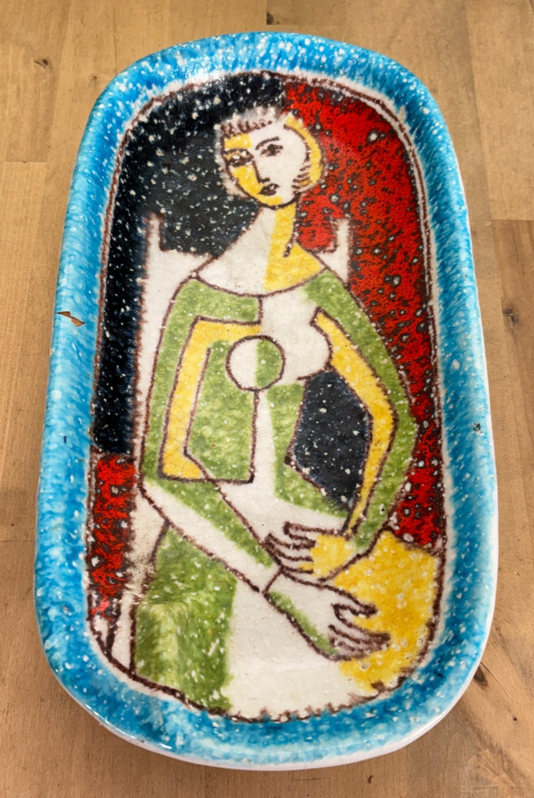 Vtg Raymor Pottery Mid Century Lava Glaze Cigar Ashtray Cubist Female Portrait