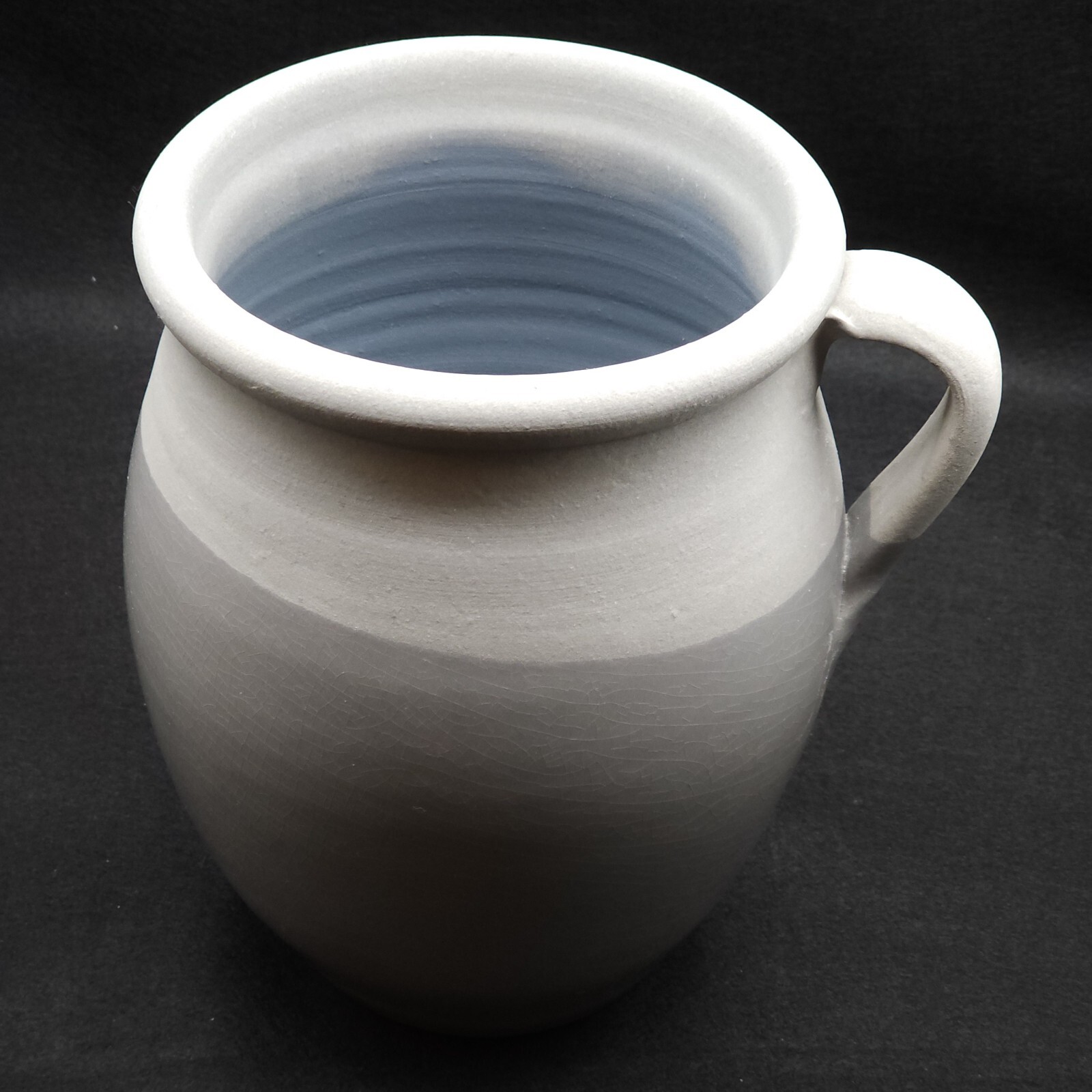 Pottery Crock Vase Large Heavy 2-tone Gray w/ Handle Made in Portugal 9.25″