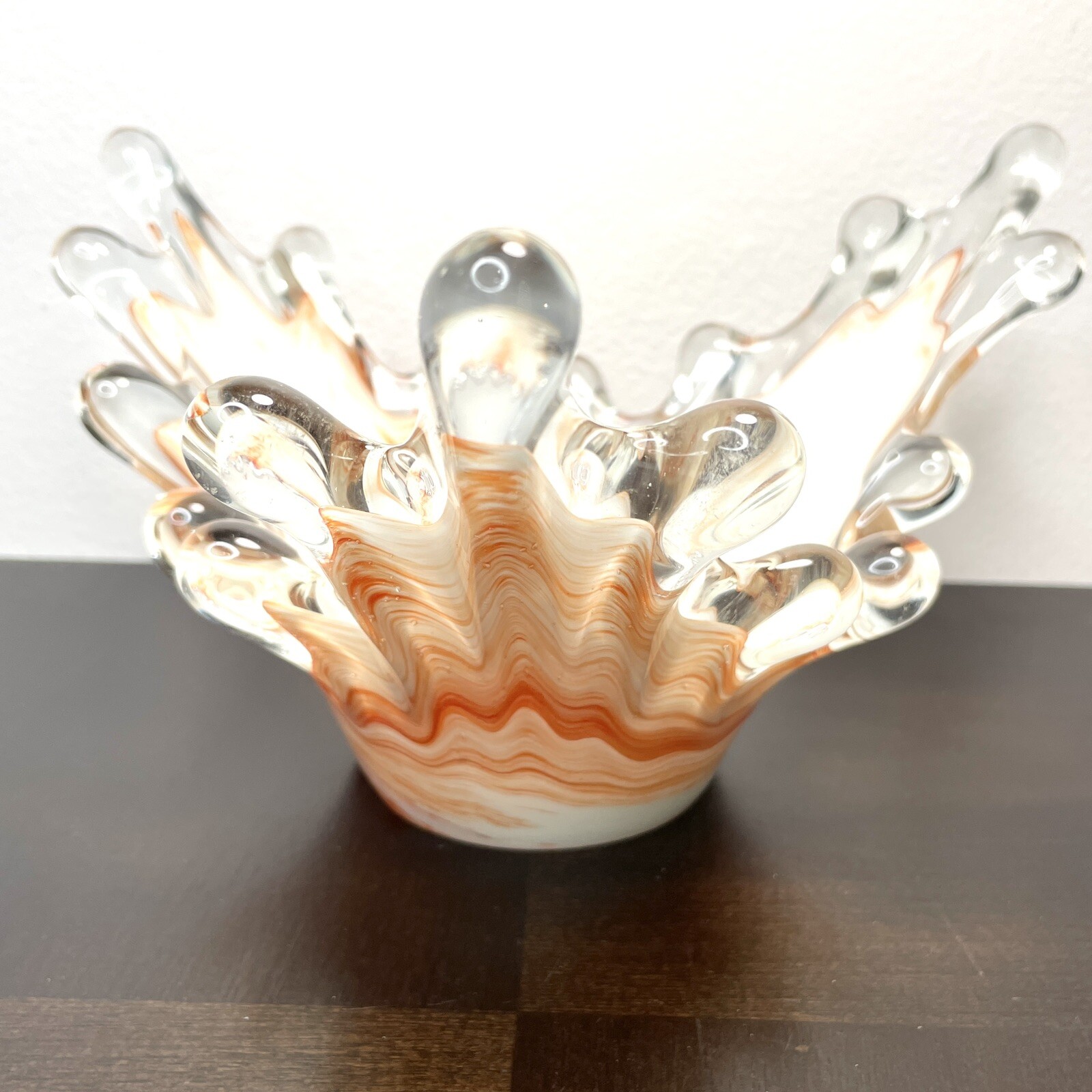 Kirch Art Glass Ukraine Bowl Vase Swirled Hand Blown Peach