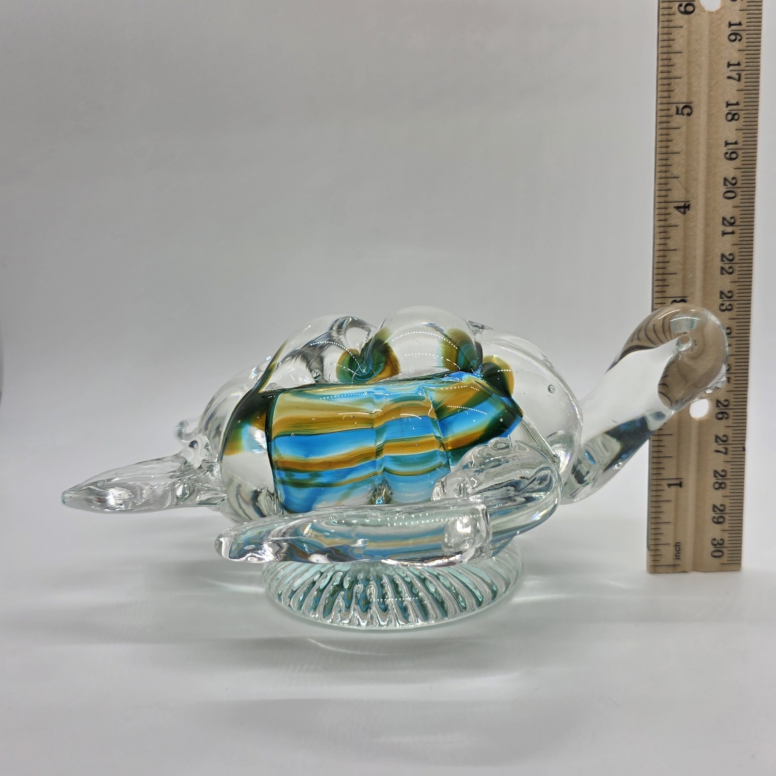 Vinci Dynasty Gallery Hand Blown Art Glass Sea Turtle Blue Green 7″ Paperweight