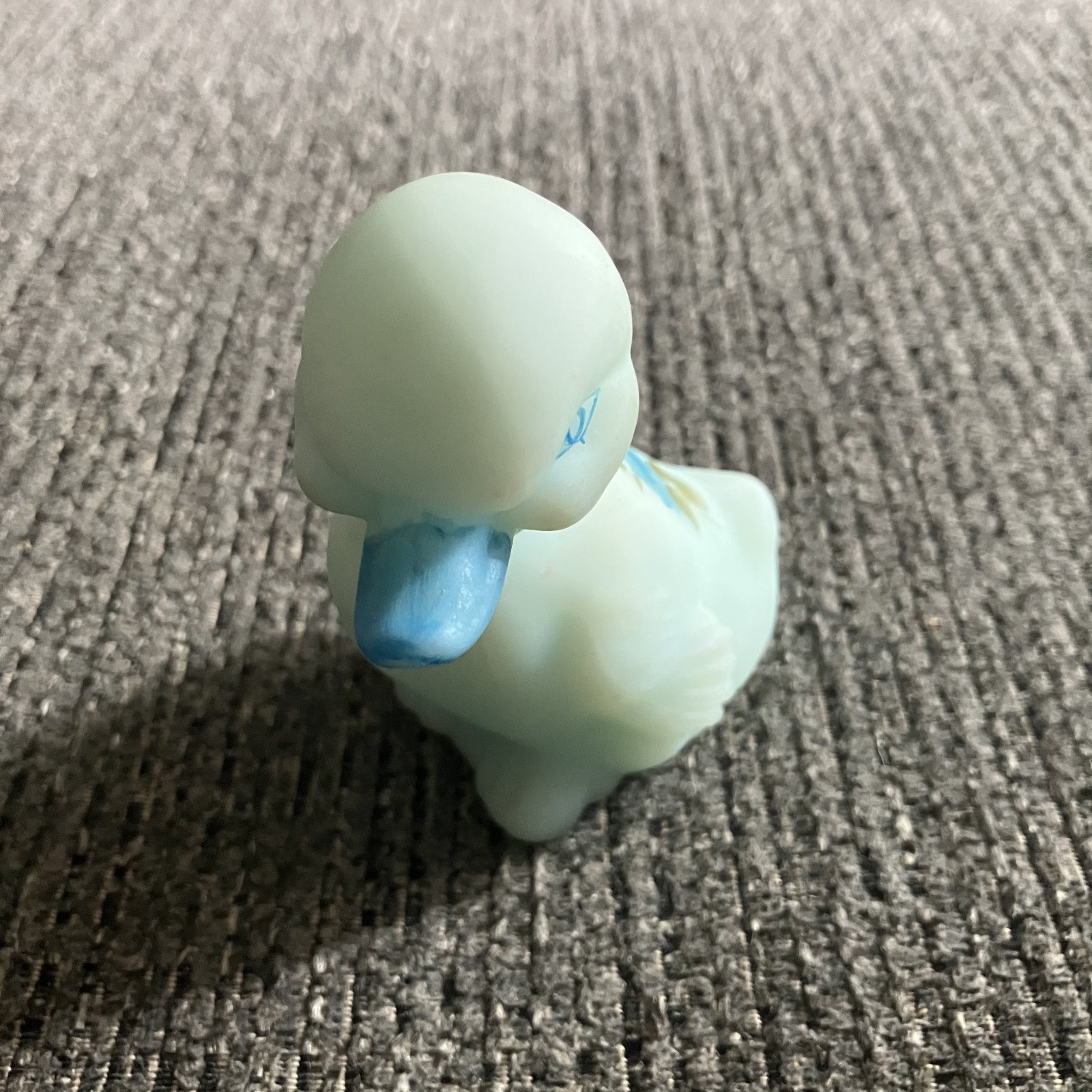 Vintage Fenton Satin Glass Hand Painted Blue Rose Blue Satin Duck Duckling 3.5″