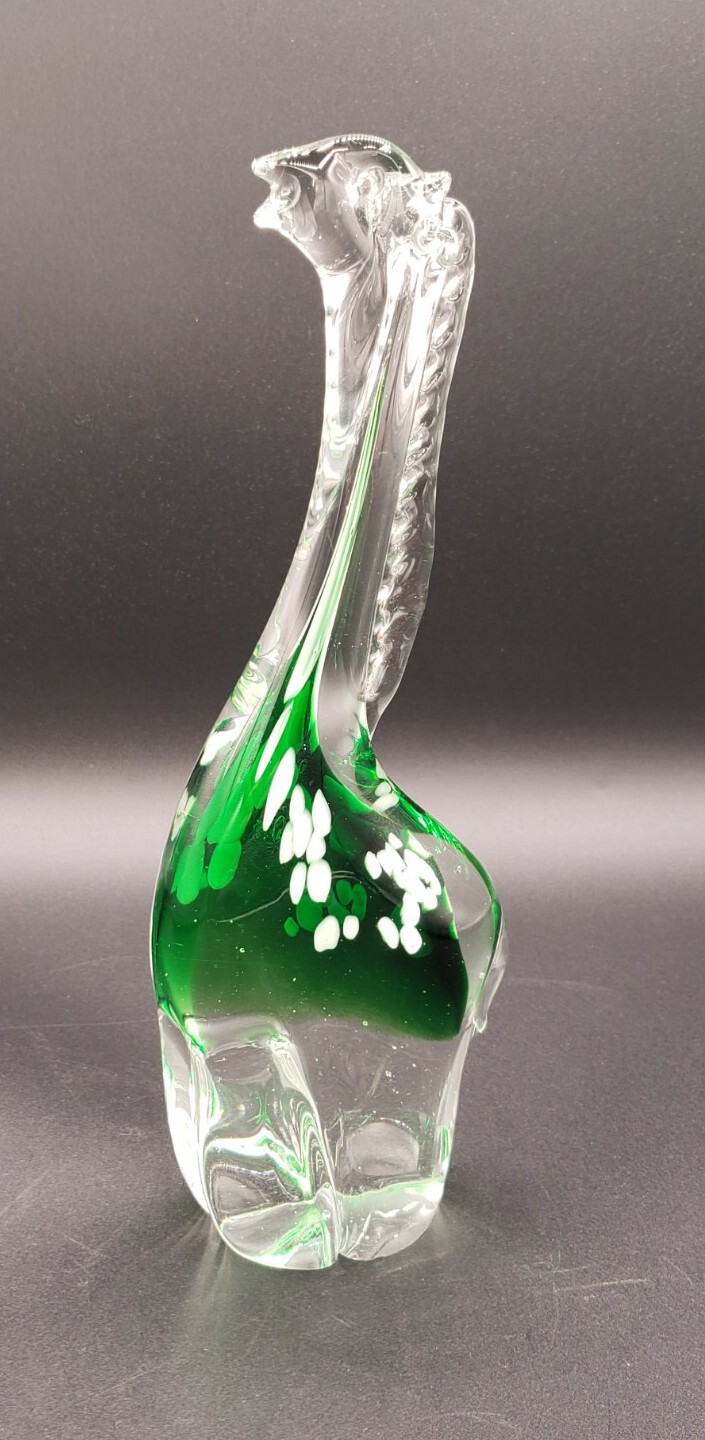 Vintage Crystal Clear Industries Green GIRAFFE Hand Blown Glass Figurine 10″