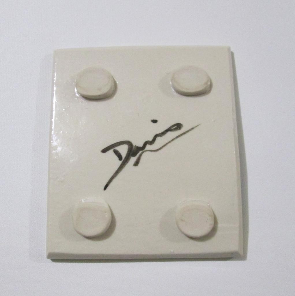 Handmade Ceramic Trivet Candleholder Retro Geometric Pattern Signed Davis