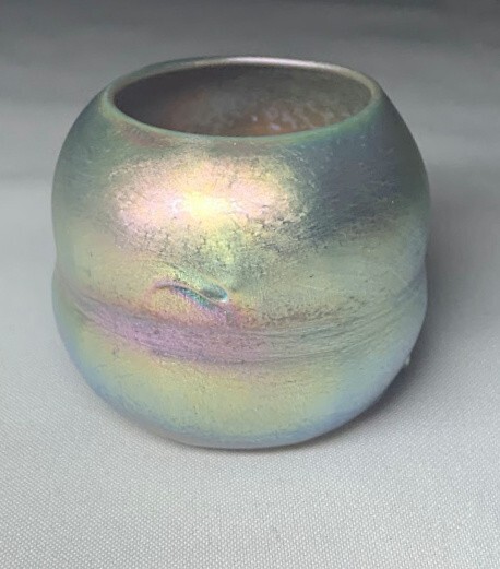 LCT TIFFANY FAVRILE, GOLD BARREL, PIGTAIL MINIATURE VASE, VERY RARE HTF FORM~~~