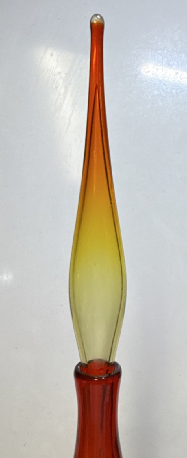 MCM Blenko Amberina/Tangerine Decorative Art Glass Bottle w/ Original Stopper
