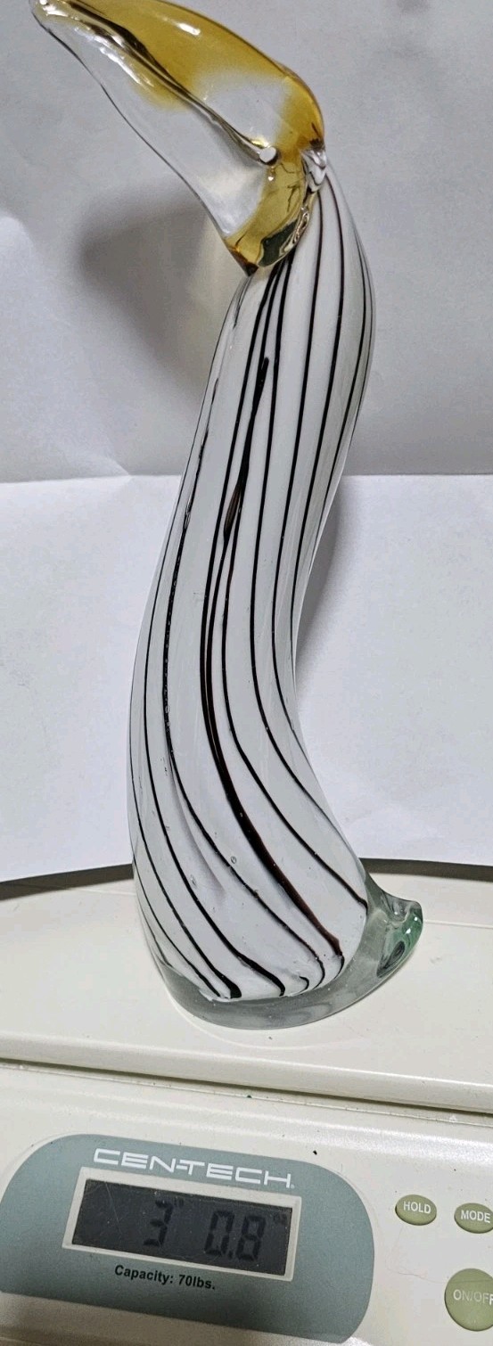 Art Glass Hand Blown Striped Pelican Toucan Penguin Bird Sculpture 10″