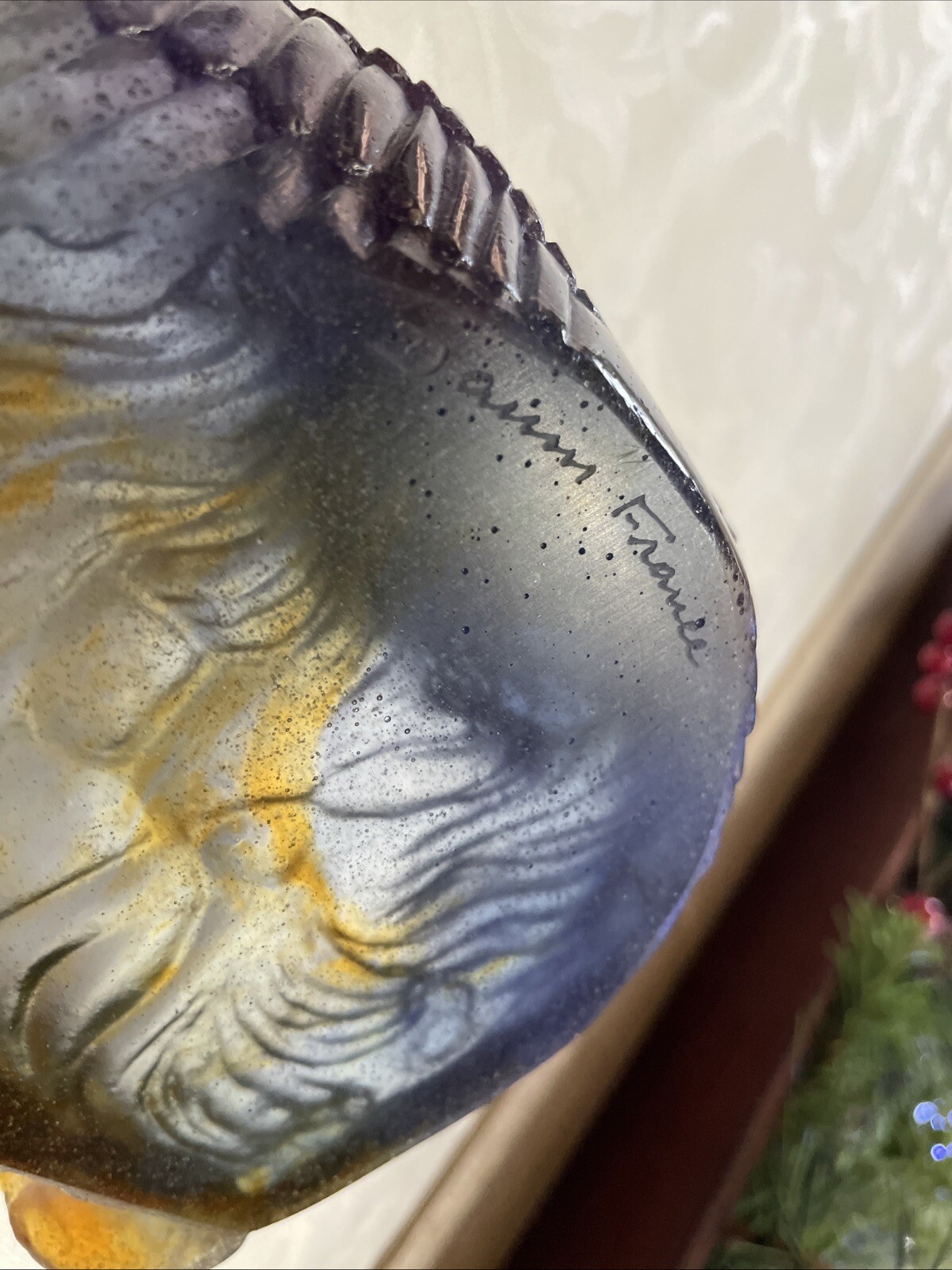 Daum Pate De Verre Angel Dish -MINT -Rare