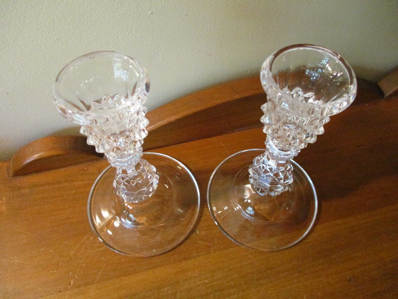 VINTAGE PAIR CRISTAL D’ARQUES DURAND DIAMOND POINT CANDLESTICKS FRANCE
