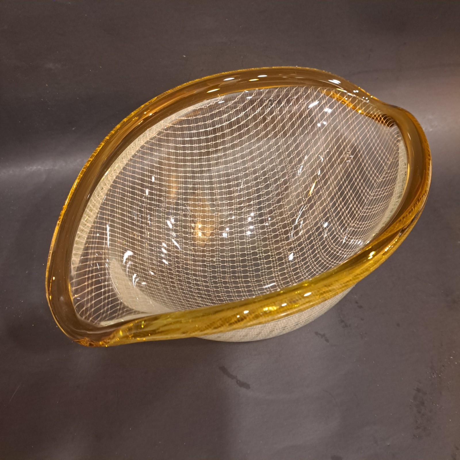 1950’s Bohemian Harrach Hartill Technique Glasswork Bowl Clear with Gold Rim