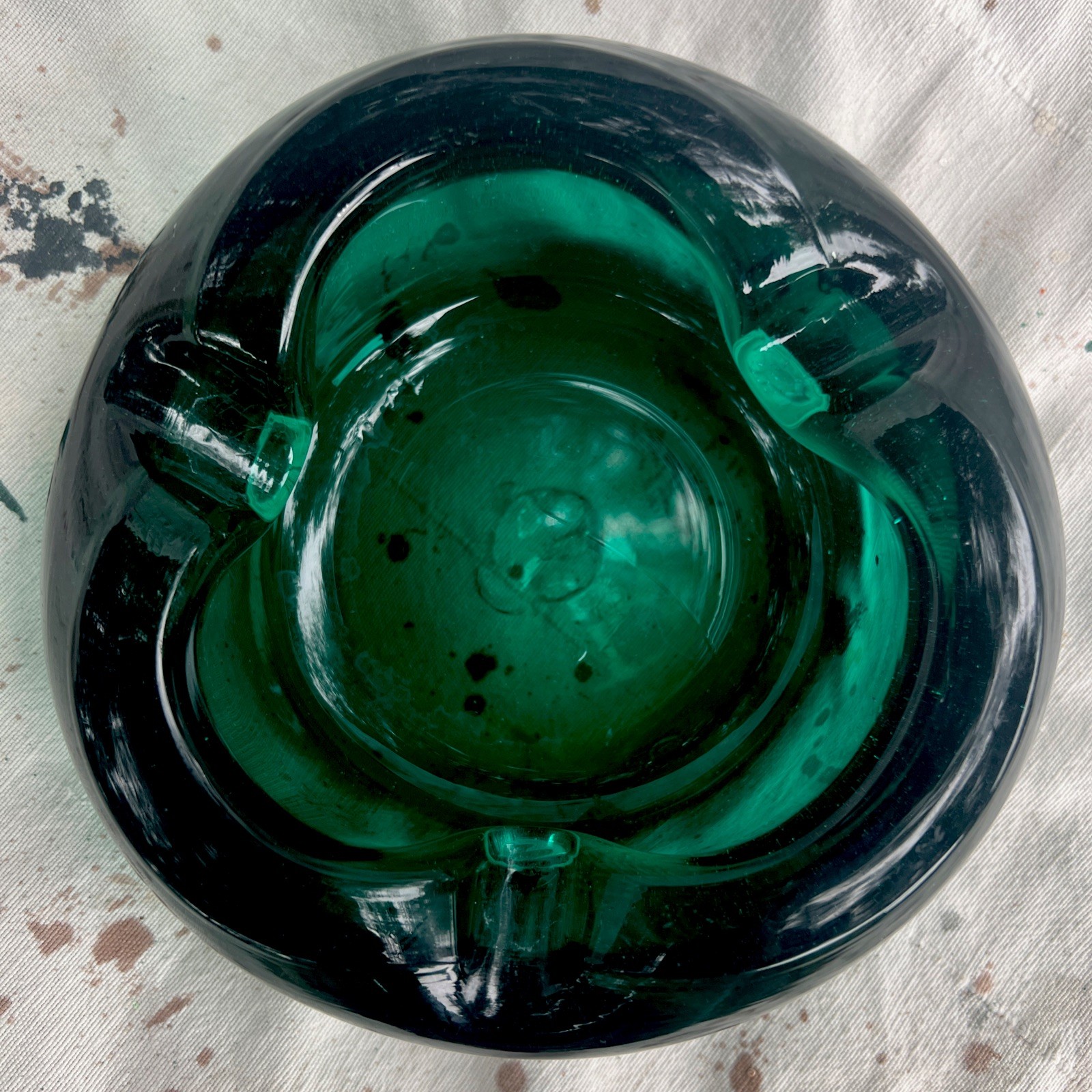 Vintage 60’s Emerald Green Blown Glass Ashtray Murano Style Orb MCM 4lbs 4.5ozs