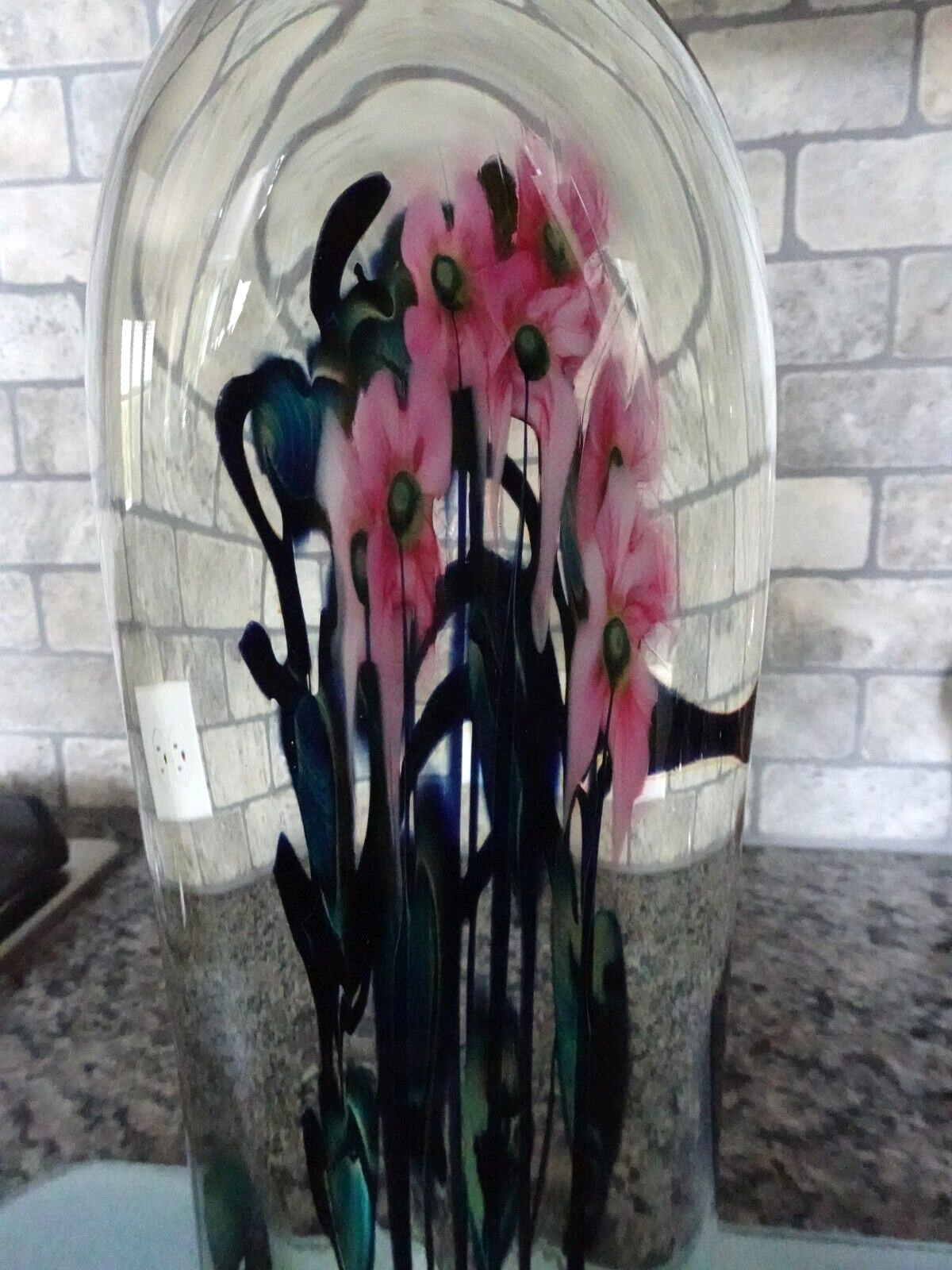 11.5″ Signed Charles Tim Lotton Studio Art Glass Multi Floral Cased Sculpture