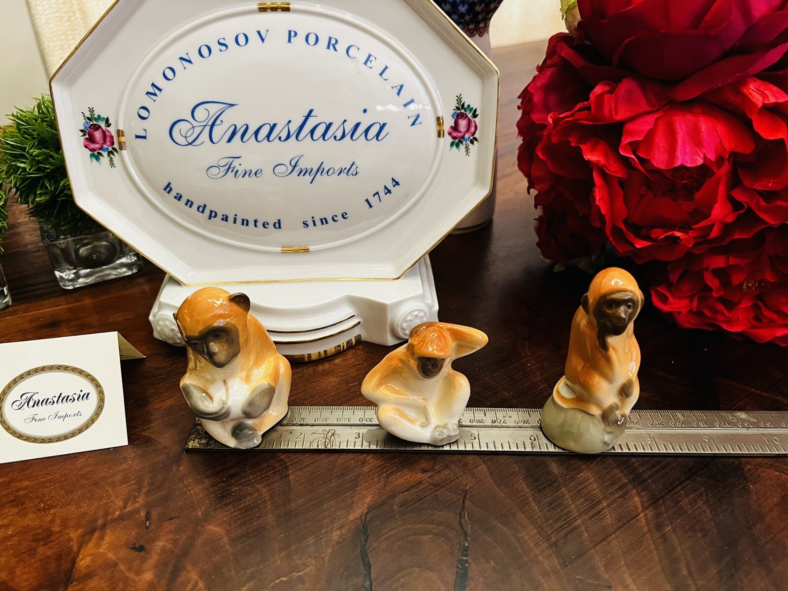 Lomonosov MONKEYS Figurine Set 3″ LOMONOSOV LFZ New Russian Porcelain Tan MONKEY