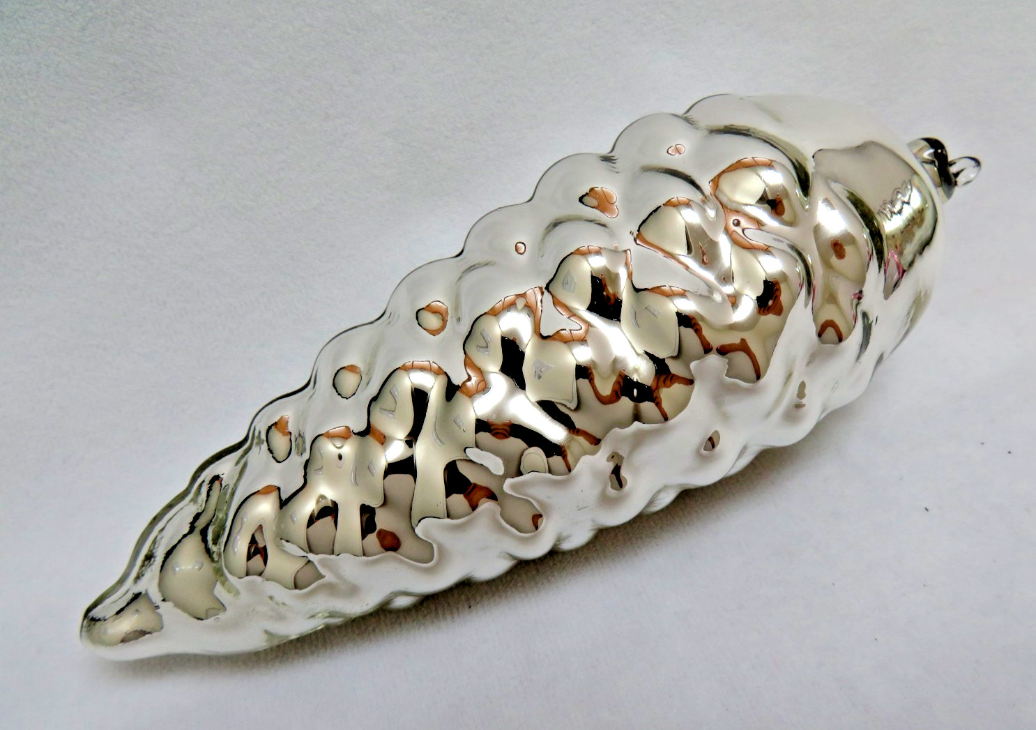 Silver Mercury Glass KUGEL Christmas Ornament PINECONE 6 1/2″ Long