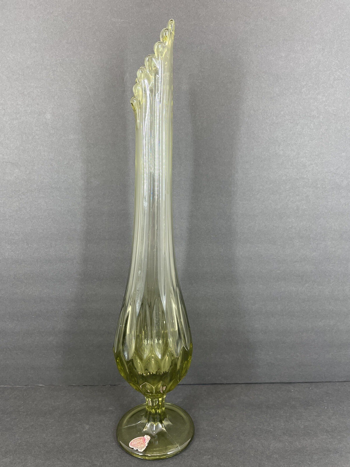 Vintage Fenton Colonial Green Swung Glass Vase Thumbprint 16“ Tall Footed