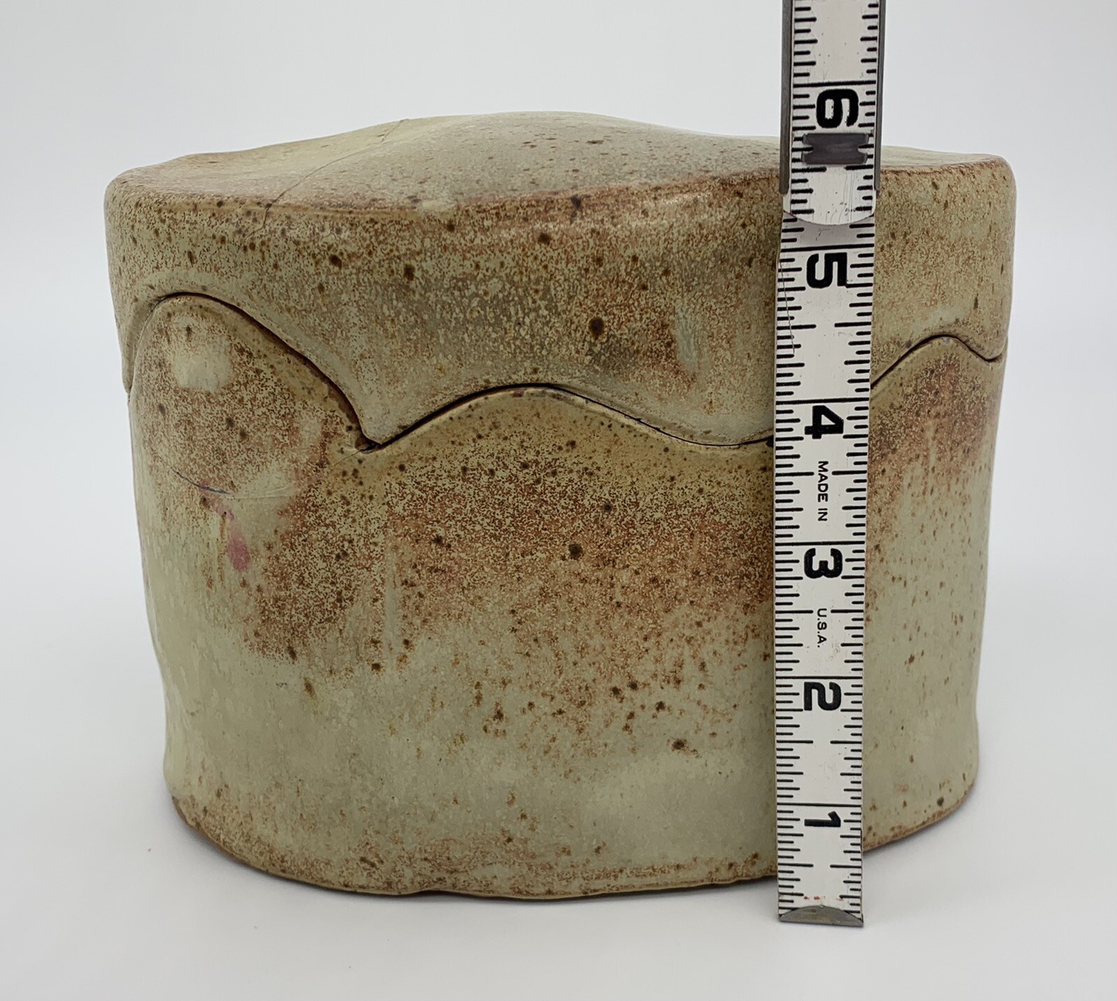 Vintage Stone Pottery 7” Unique Storage Container Box Signed by L. Williams