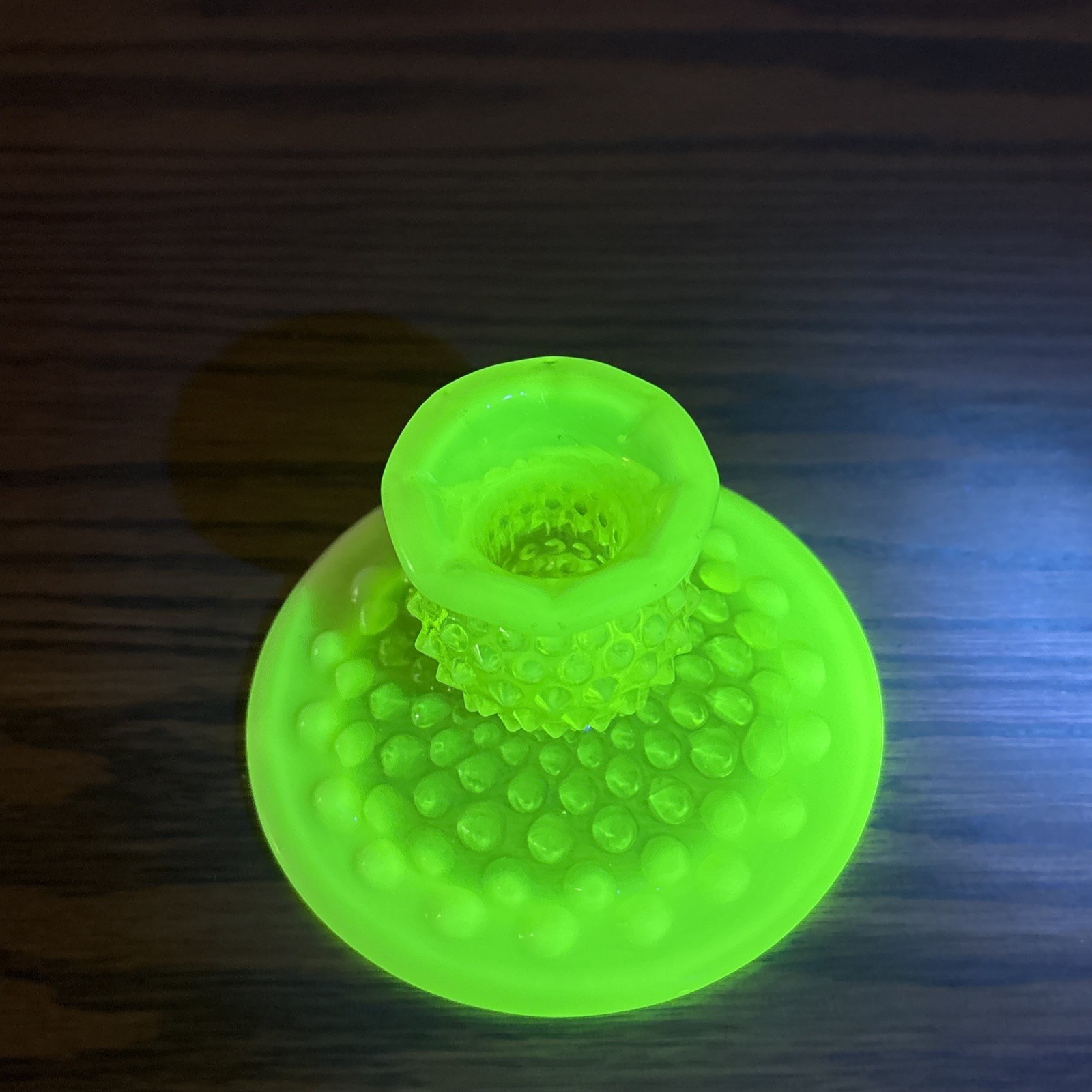 1 Fenton Hobnail Candlestick Holder Vaseline Topaz Opalescent Uranium 3” H