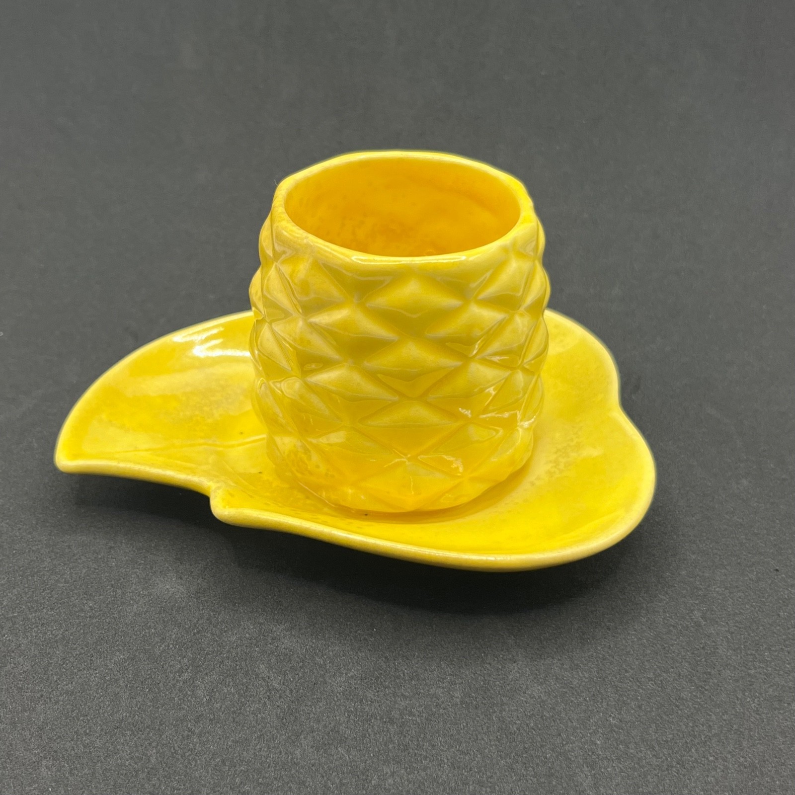 Redwing Art Pottery Yellow Pineapple Fruit Dish Vintage 1940s Leaf Serving Tray