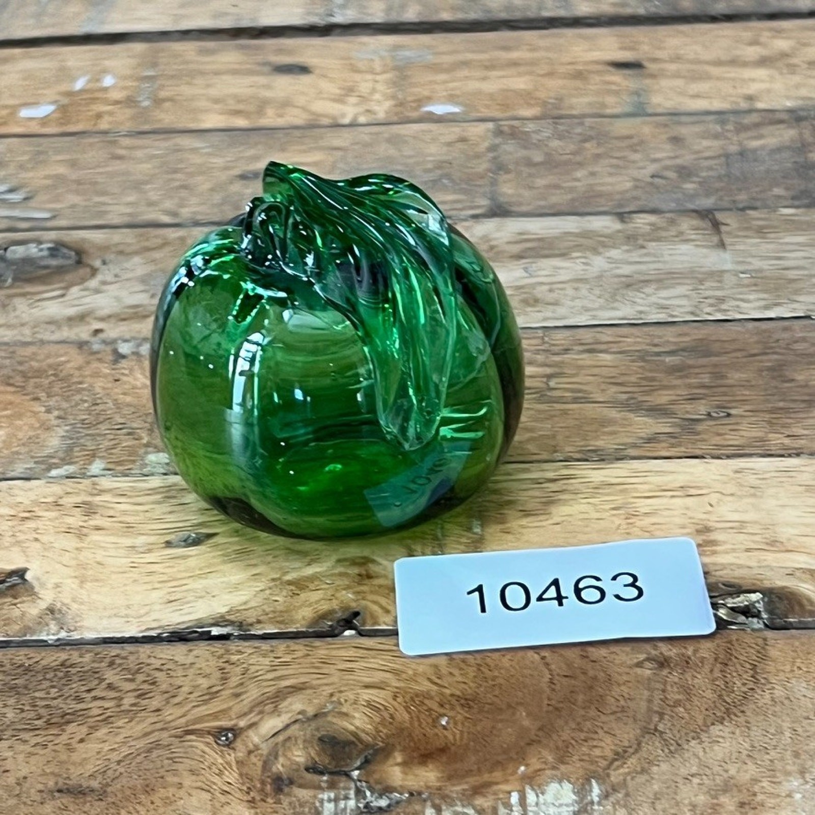 Light Green Hand Blown Apple With Leaf Paperweight Art Glass
