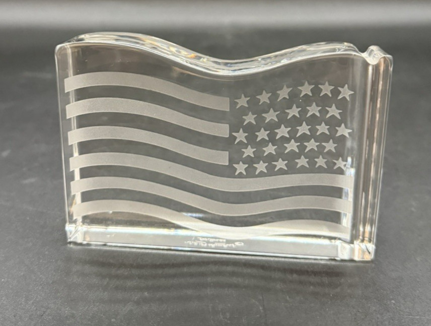 Val St Lambert Katherine De Sousa Signed Crystal American Flag Paperweight