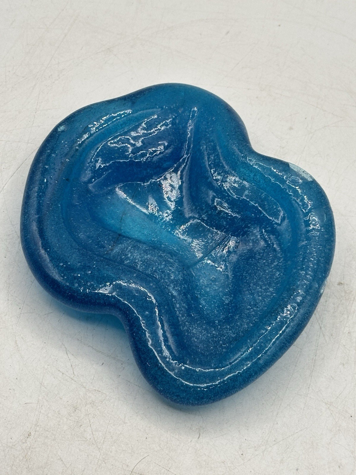 Blue Blown Art Glass Trinket Decor Dish Hand Molded Novice Piece Ashtray