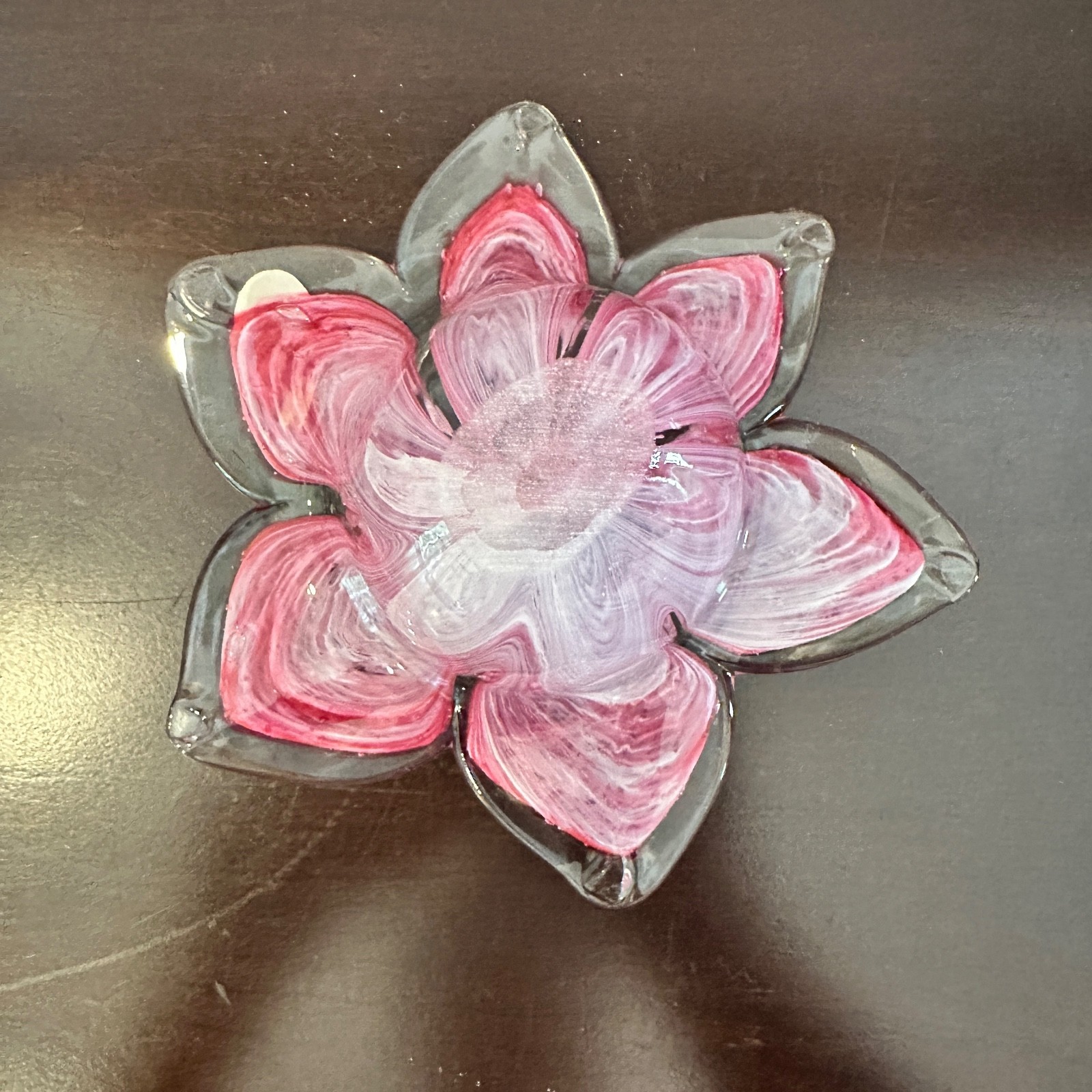 Murano Pink & Clear Flower Petals Murano Glass Crystal Clear Candle Holder Italy