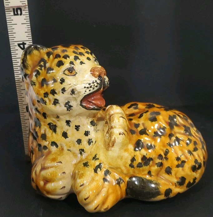 MCM Glazed Porcelian over Terracotta Leopard Cheetah Cub Figurine