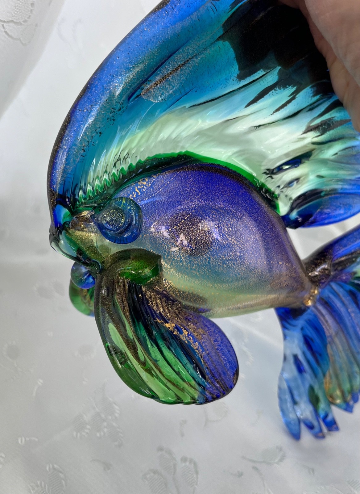 Vintage Murano Italy Gold Swirl Beta Fish 9 1/4″x 6″ Original Foil Tag Stunning!