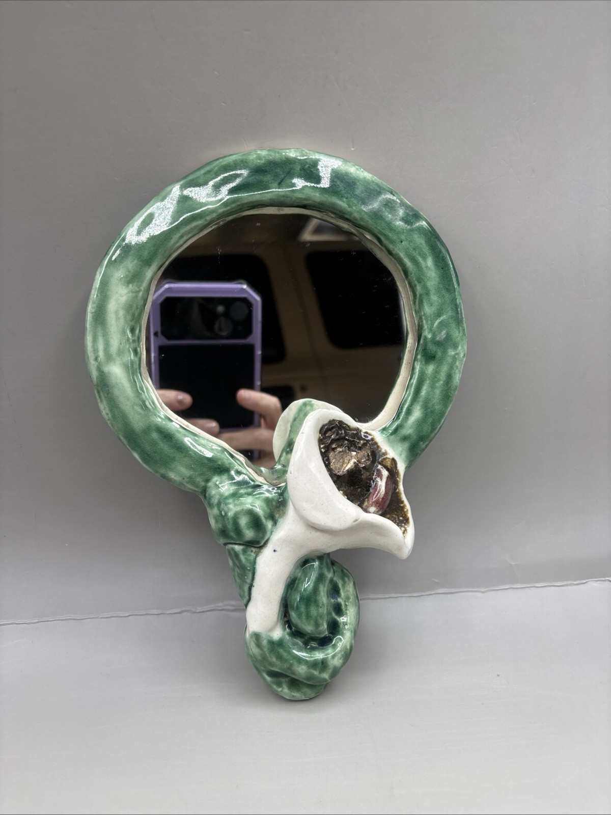 Vintage Studio Art Pottery Mirror with Calle Lily Flower