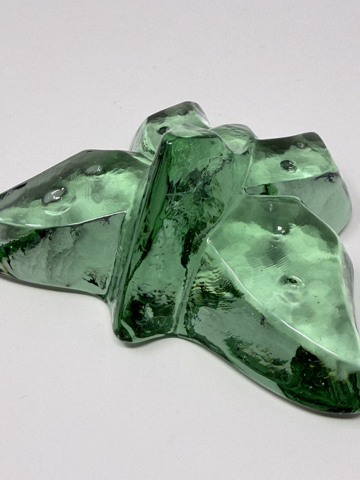 Signed Fire & Light Celery Green Butterfly Glass Paperweight 4.5” Signet