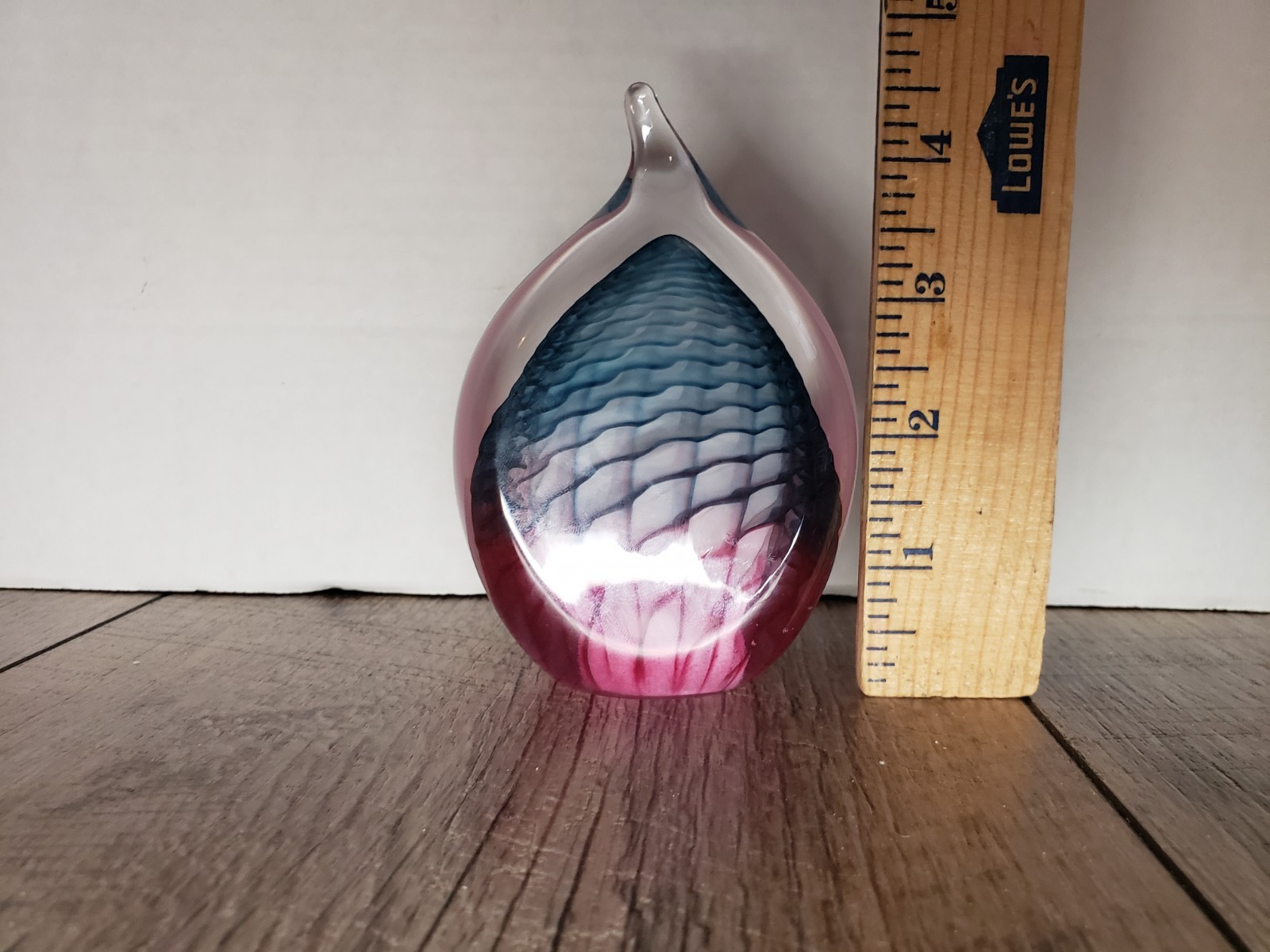 Art Glass Paperweight Tear Drop Flame 2004 Blue Pink Signed