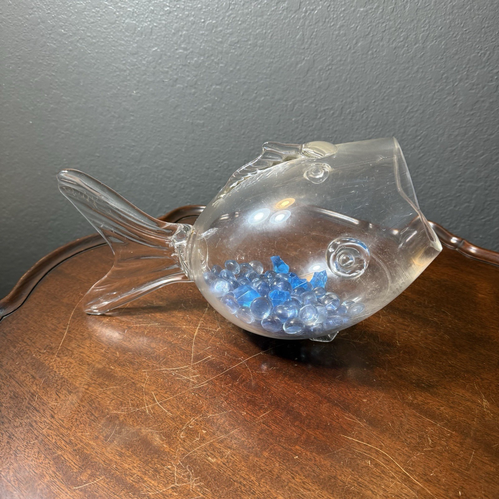 Large Clear Glass Fish Bowl Vase Art 12″ Terrarium Dish Whimsical Beach Decor