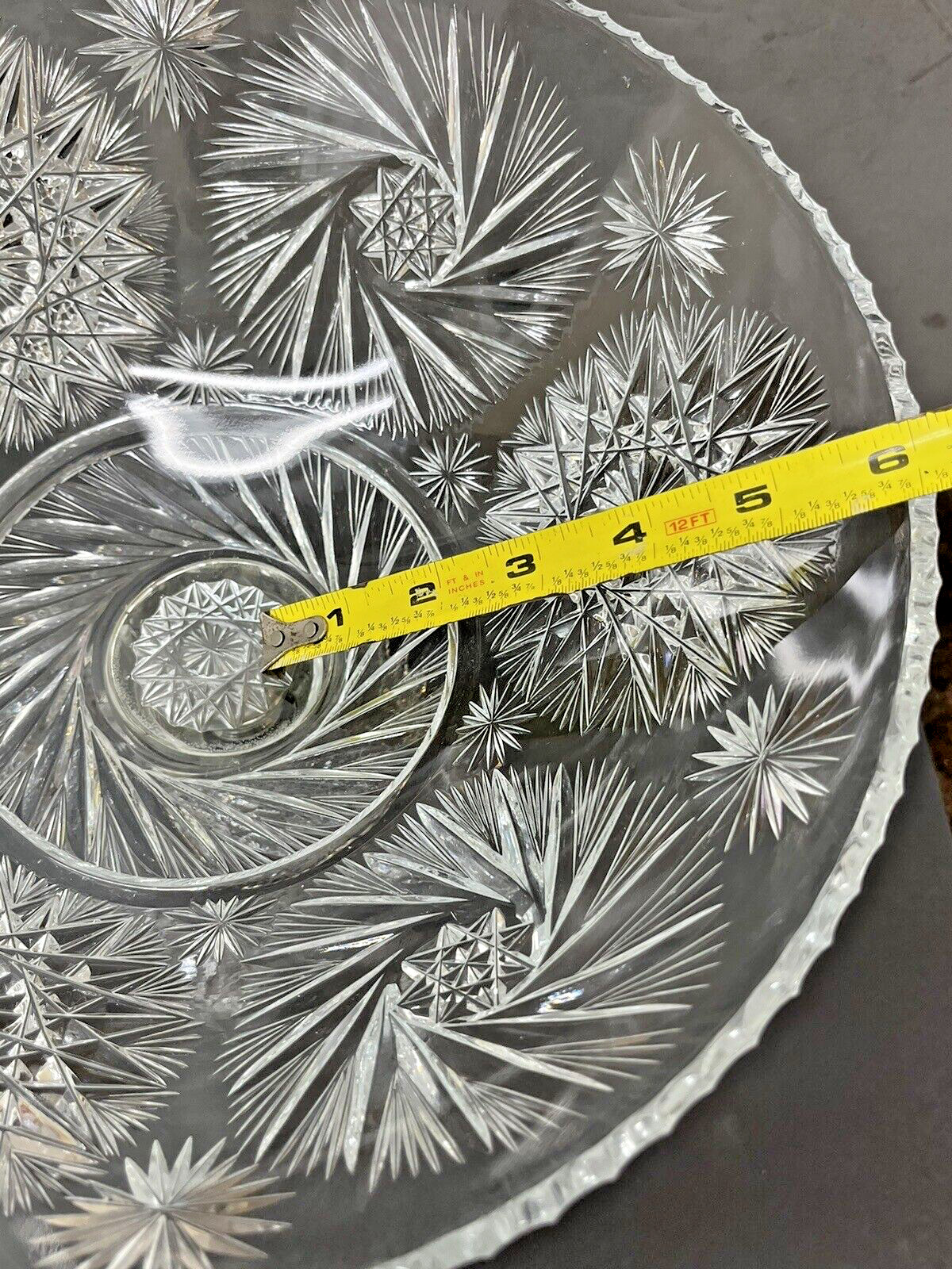 Large Footed Crystal Cut Bowl Centerpiece Signed 5LB Many Patterns
