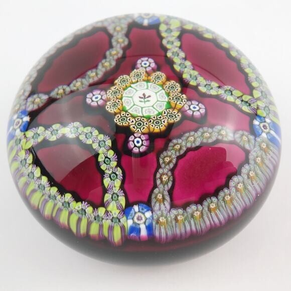 Perthshire 1974D Millefiori Garland Central Colored Flower Cane Paperweight