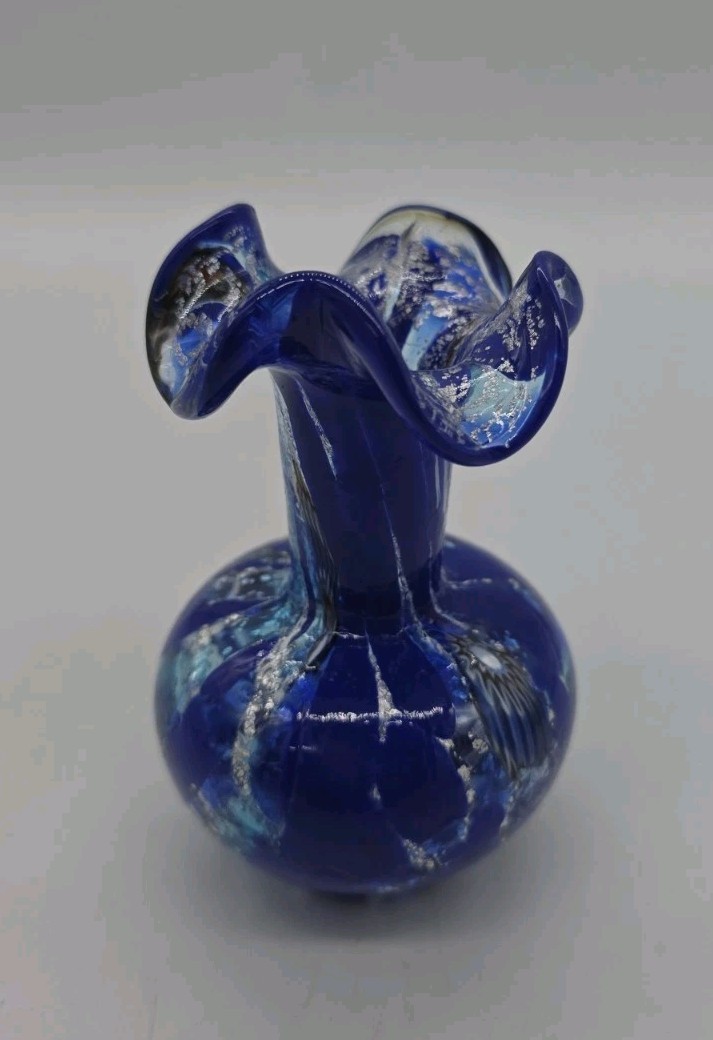 Murano Millifiore Murrine Aventurine Blown Ruffled Art Glass Bud Vase SIGNED!