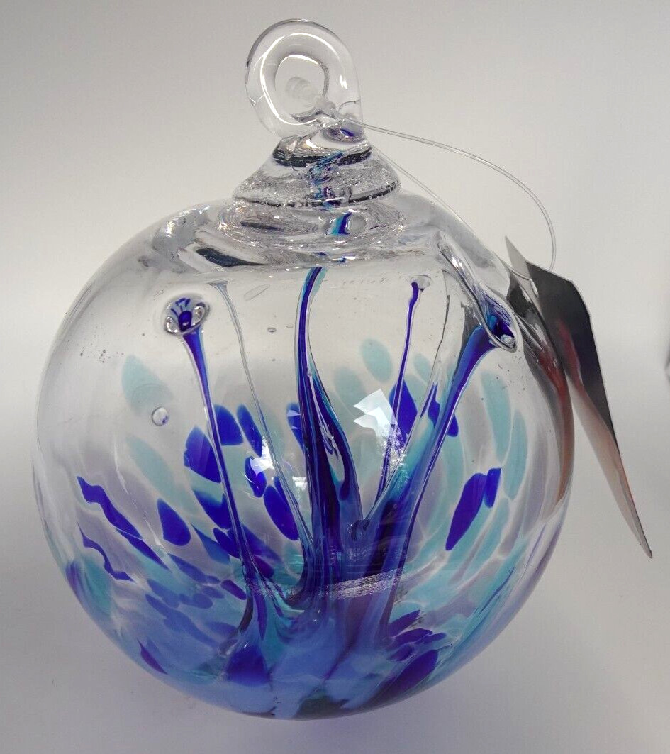 NIB Luke Adam Studio Art Glass 4″ “RAINDROP” Wishing Ball Ornament Witches Orb