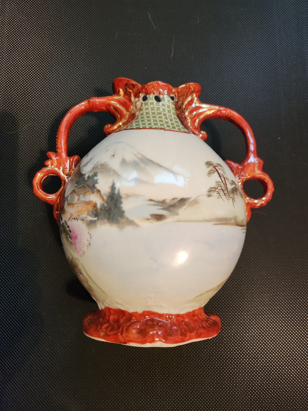 Genuine Samurai China Hand Painted 21cm Double Handled Vase – Japanese VGC