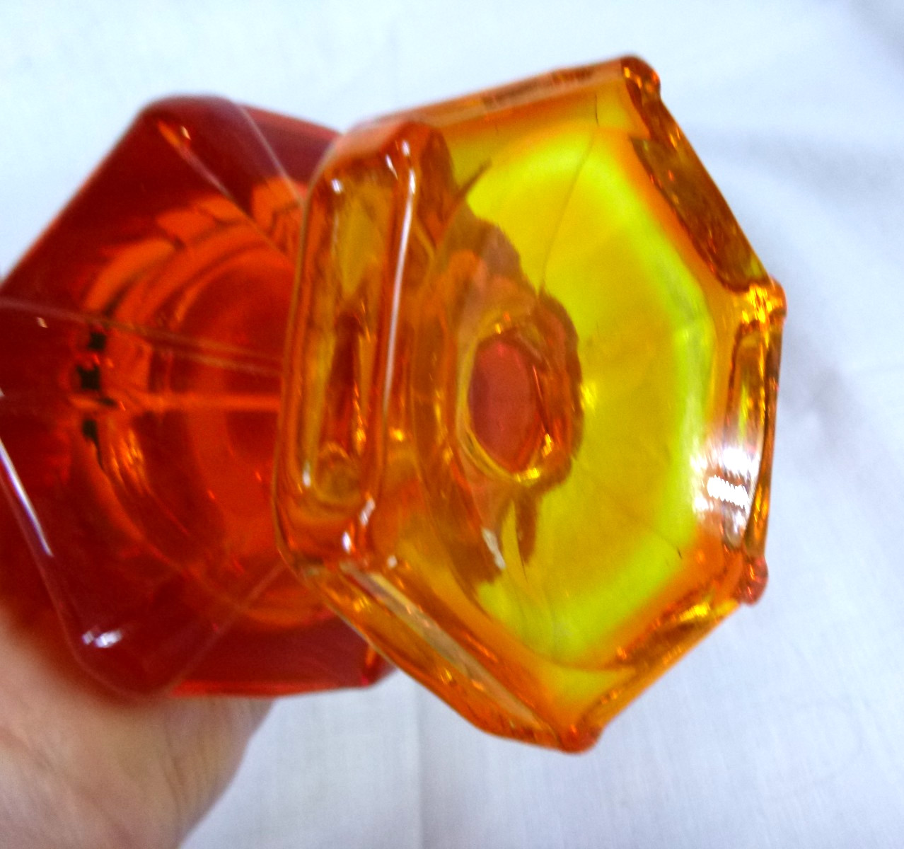 Vtg Mid Century Viking Glass 6 Panel Swung Vase 14.25″ Persimmon Orange