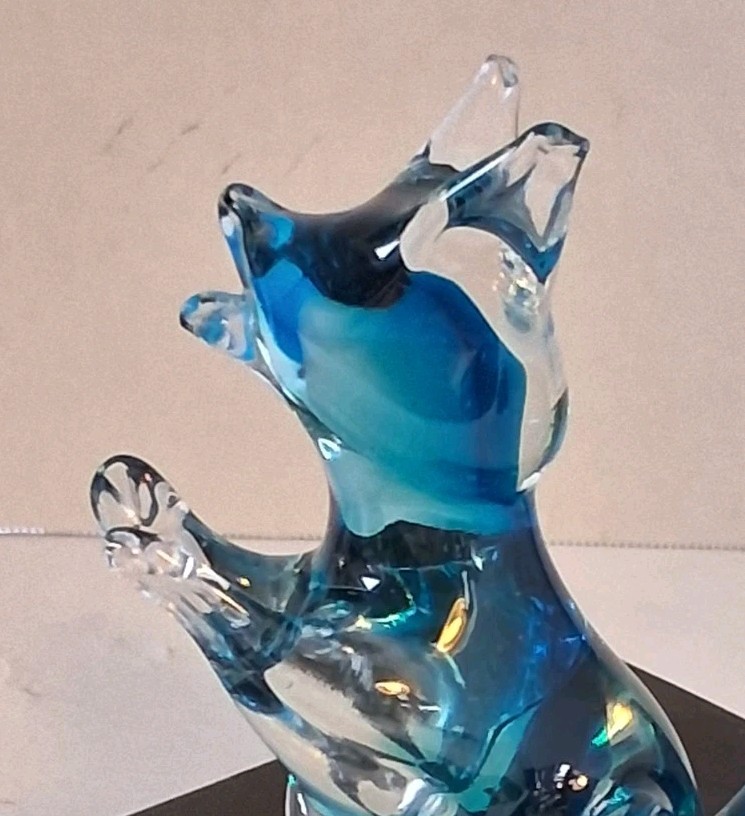 VTG Murano Artas Sommerso Tech. Blue Glass Fox Figurine; Hand Blown; EUC/Mint!