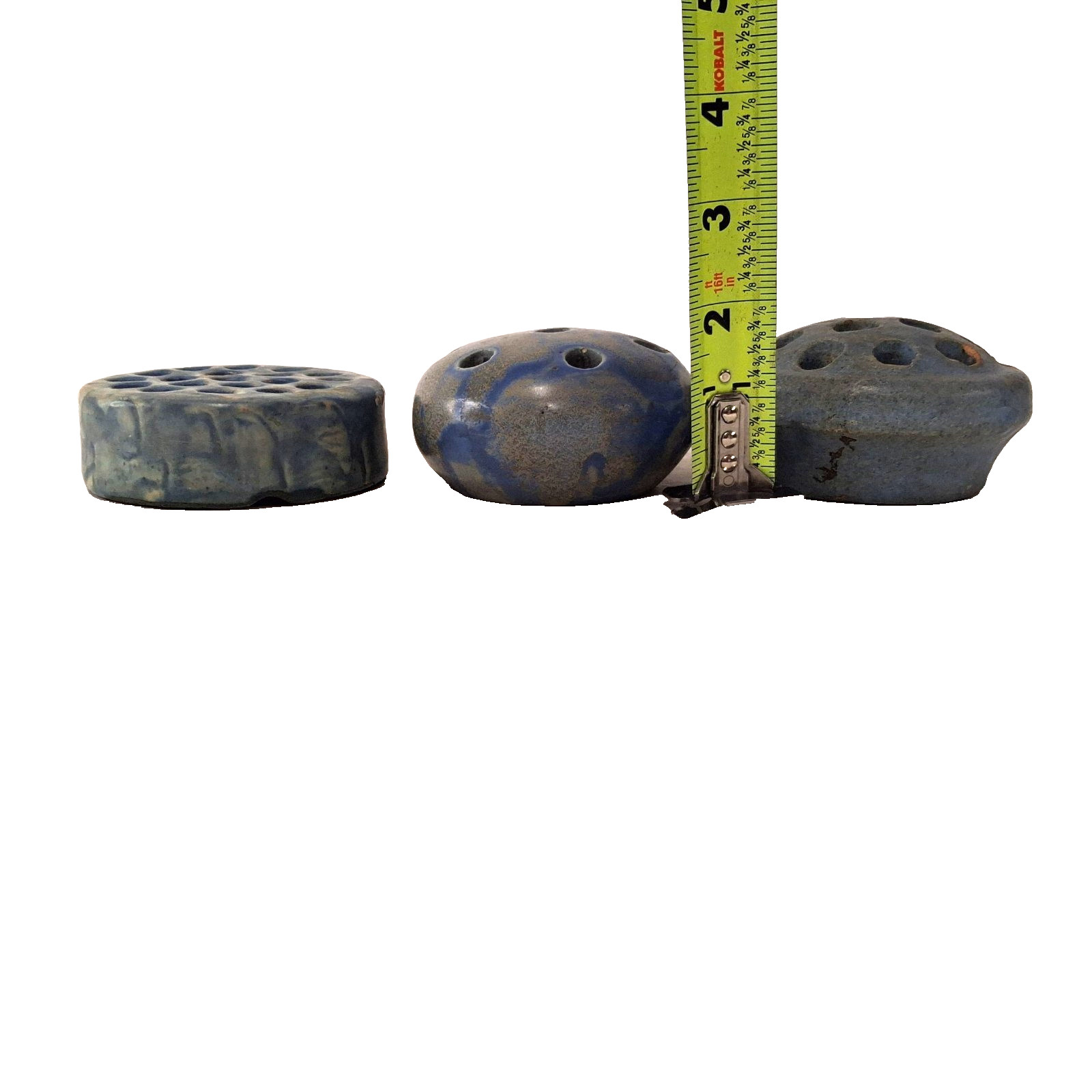 Vintage Studio Pottery Flower Frogs Set of 3 Blue Gray Glaze Ikebana Inserts