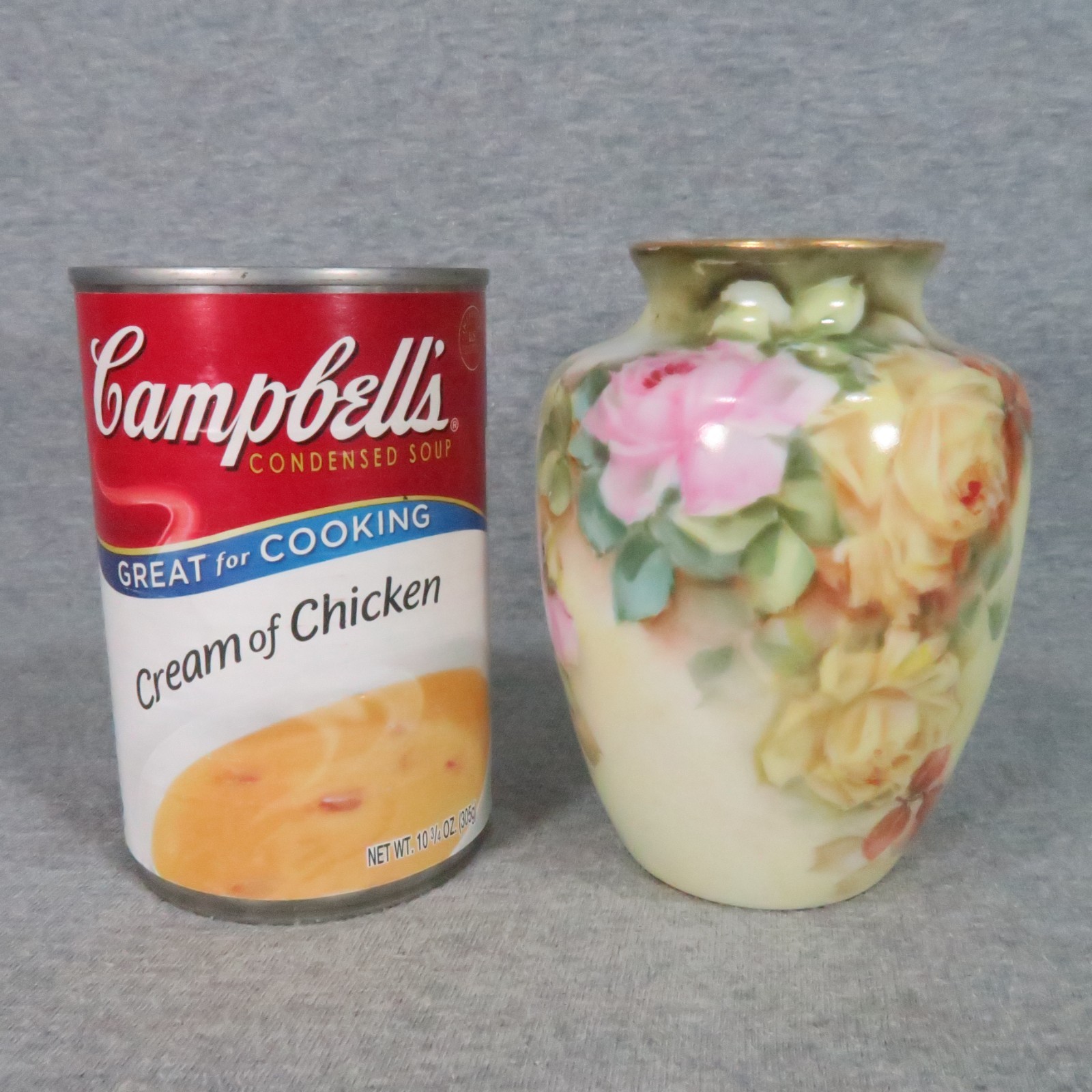 Fraunfelter China Hand Painted Vase Floral Rose Bouquet Antique Cottagecore