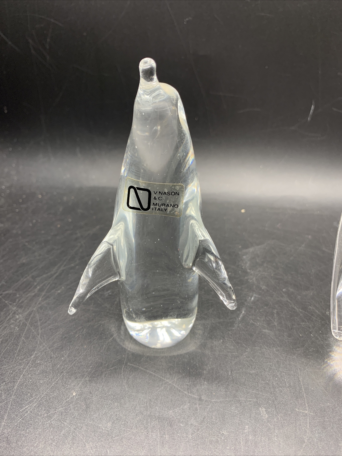 Murano & Stueben Glass Signed Penguins Pair Clear MCM