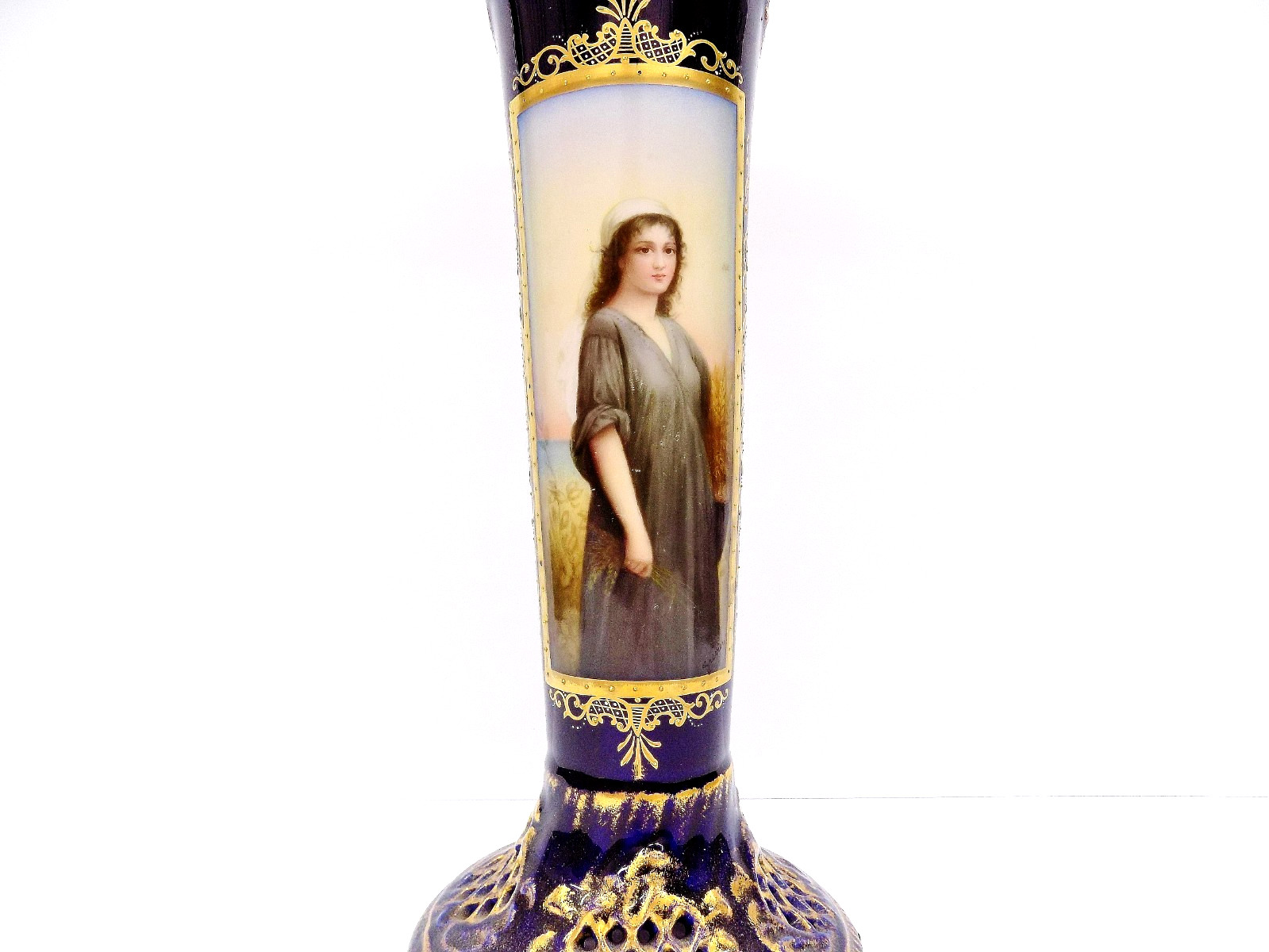 Exceptional Antique Rudolstadt German Hand Painted Portrait Vase Depicting Ruth