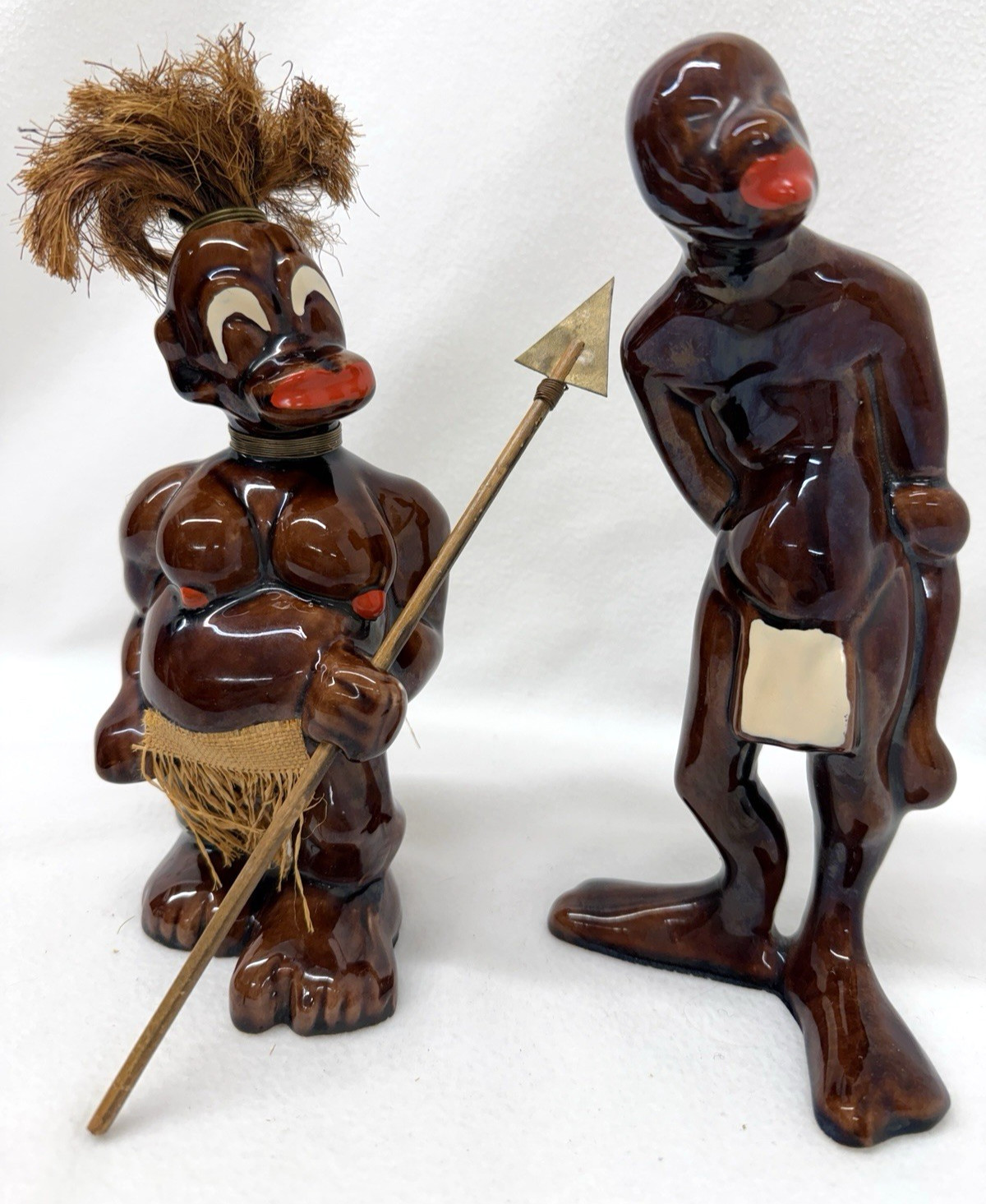 Pair Vintage Mid Century Gilner Happy Cannibal Hawaiian Polynesian Figures 9″