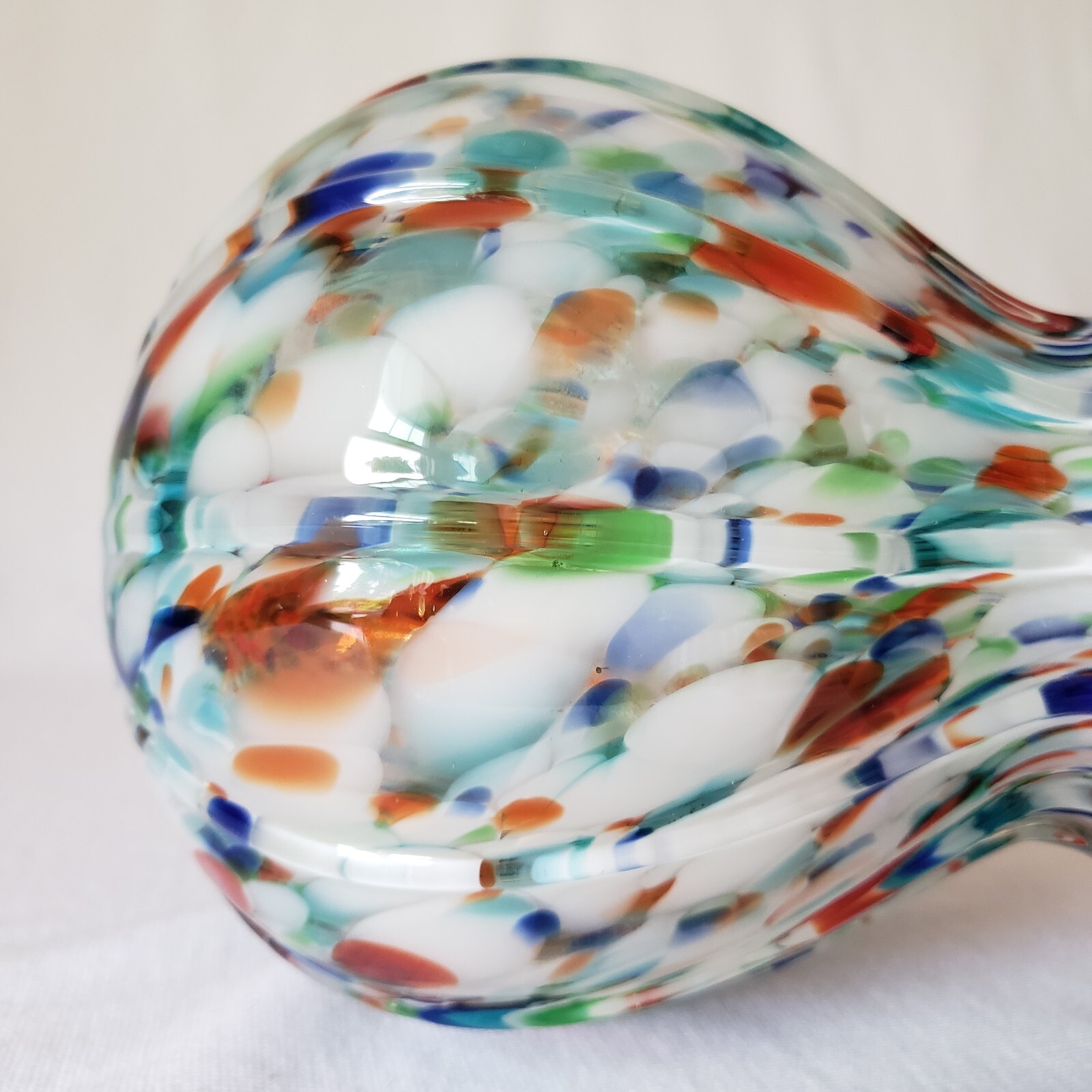 Studio Art Glass Confetti Vase Hand Blown Multicolor Ribbed Wavy Lip 5.25″H 2+lb