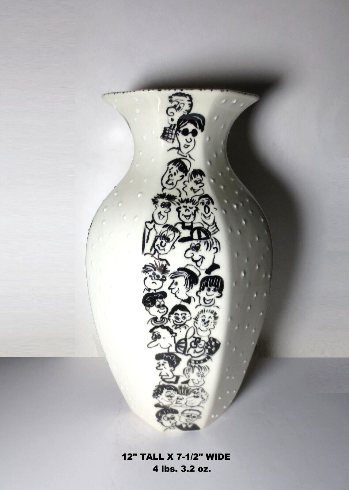 RARE! KANDIS SPECTOR “CARTOON FACES” HAND PAINTED SPECKLED GLAZED PORCELAIN VASE