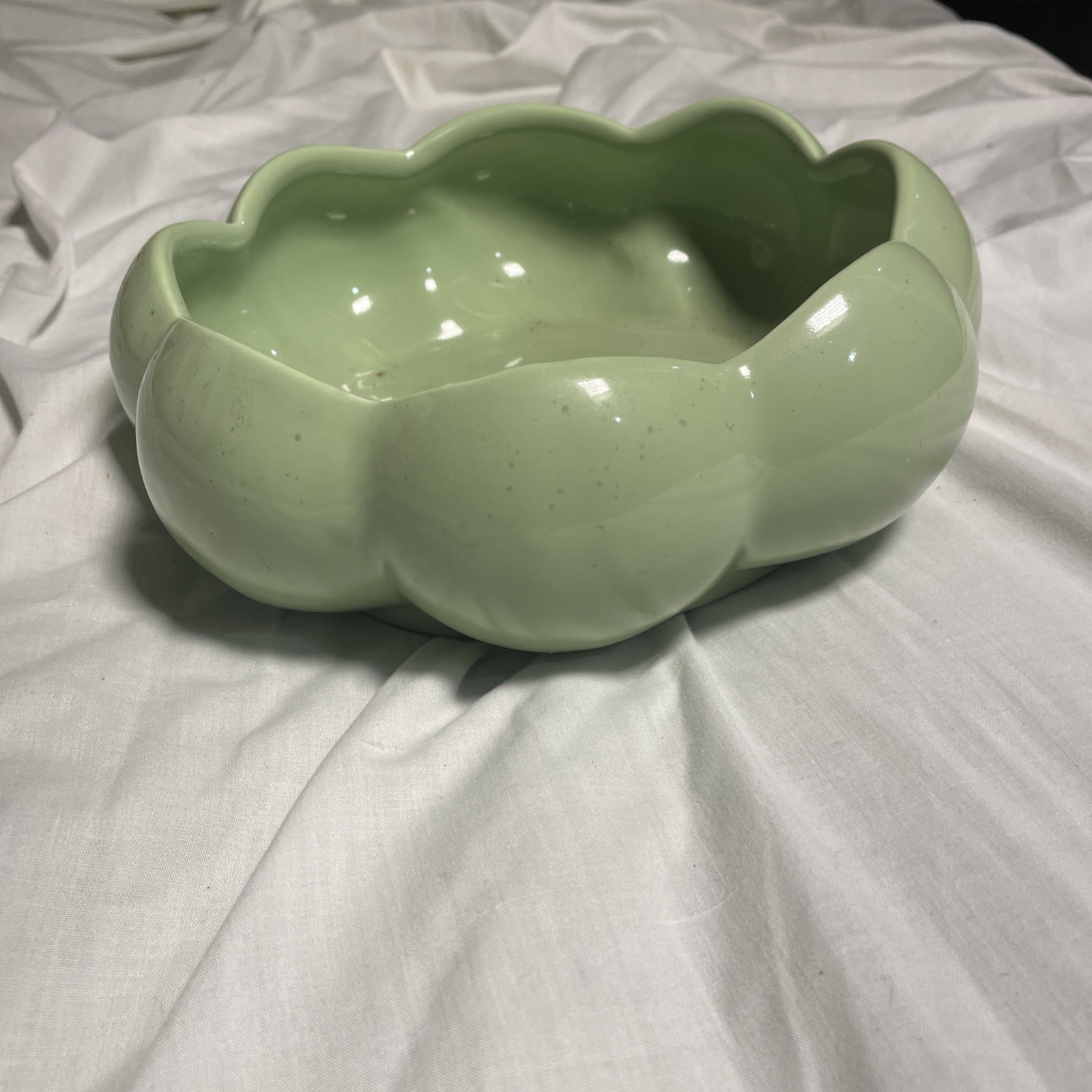 Mint Green Lotus Planter Vitreous China By Alamo Pottery Art Deco Scalloped VTG