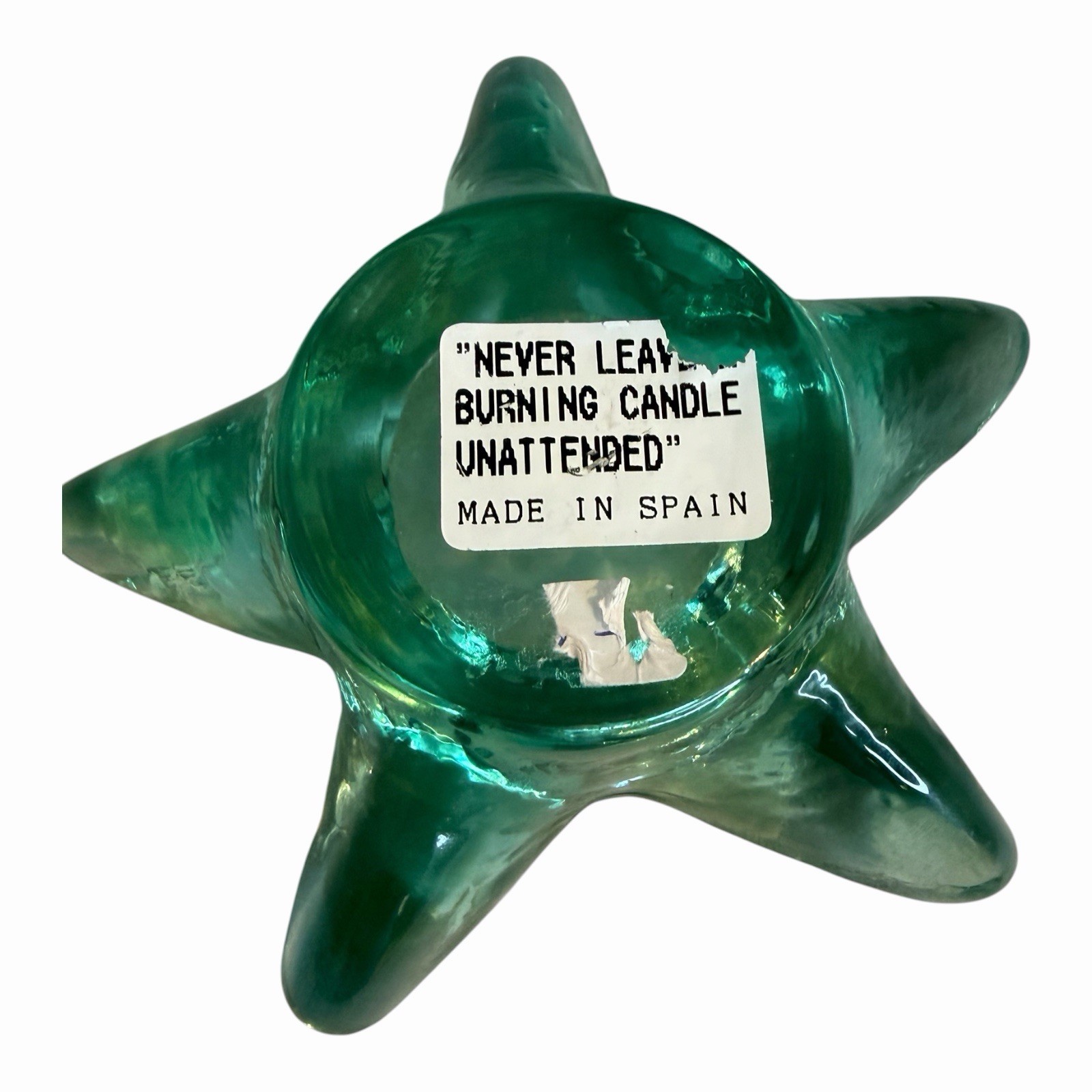 2 VTG VIDRIOS SAN MIGUEL STAR CANDLE HOLDERS GREEN TEAL RECYCLED ART GLASS