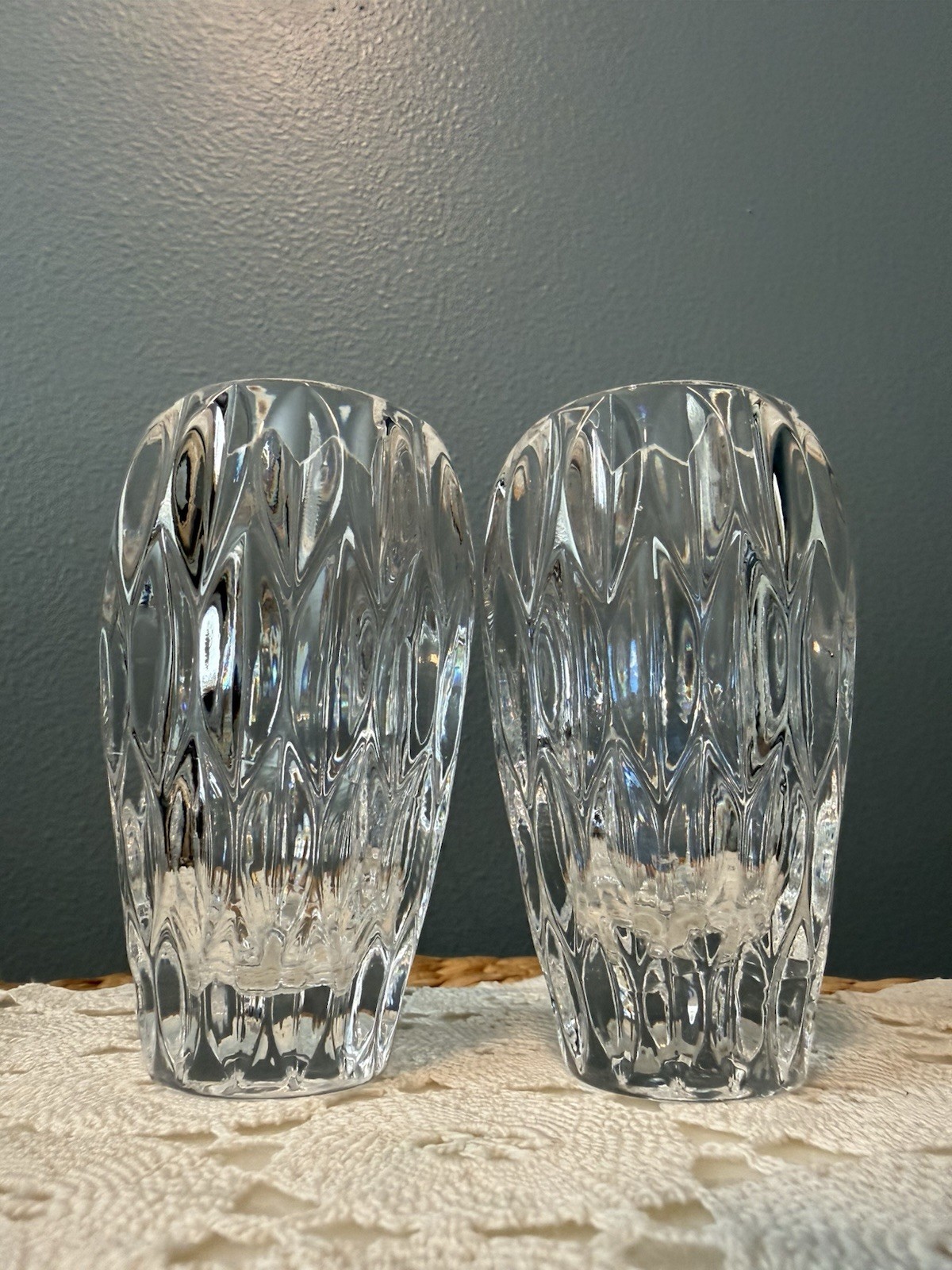 Pair Beyer West Germany Lead Crystal Bud Vases 4” Echt Bleikristall