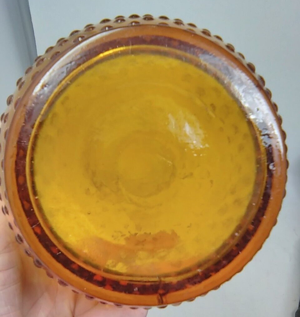 MCM Mid Century Gold Amber Glass Swung vase Hobnail 20.5″ Tall